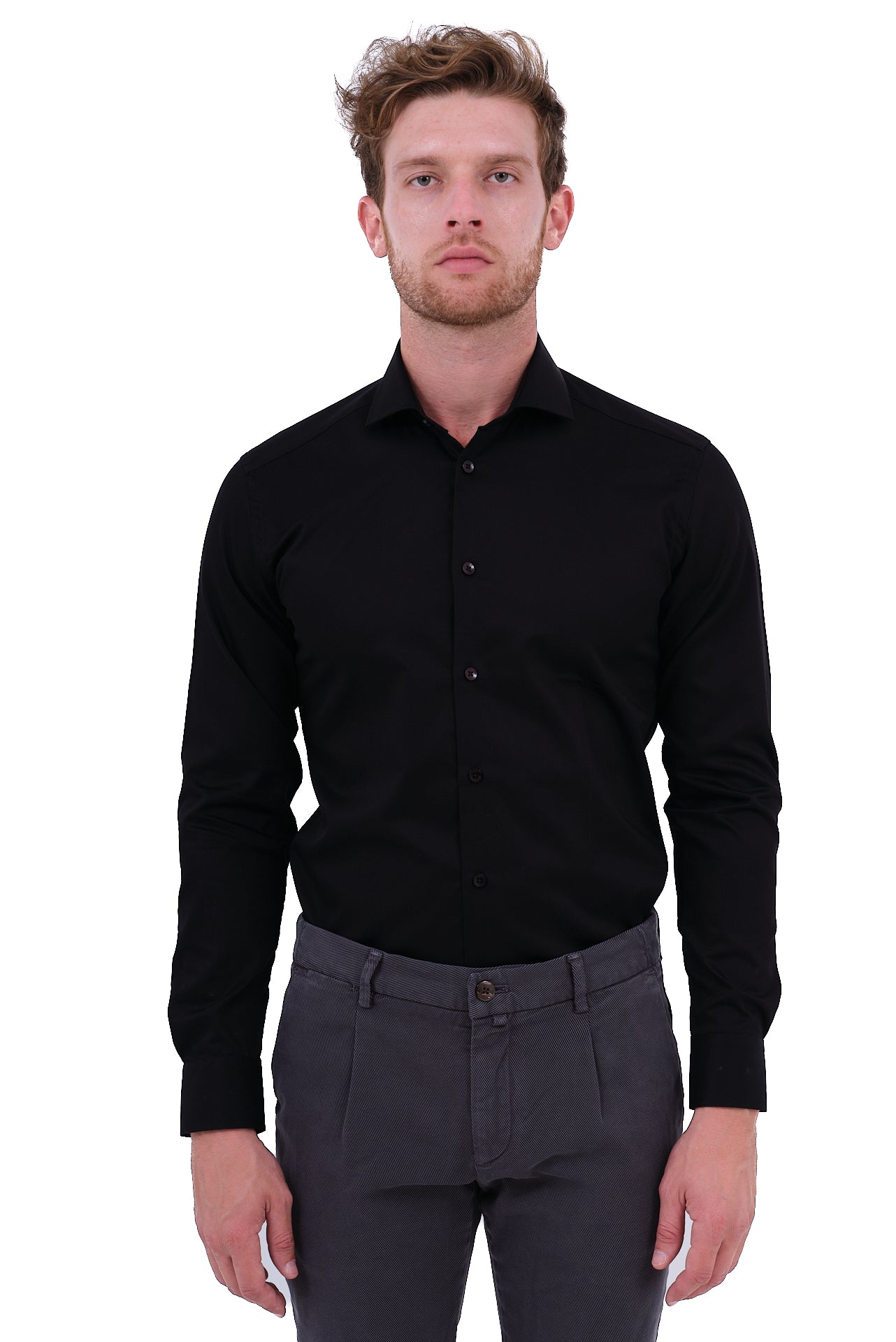 ΑΝΔΡΙΚΟ ΠΟΥΚΑΜΙΣΟ PORTOBELLO'S ΣΕ ΜΑΥΡΟ ΧΡΩΜΑ ΜΕ REX ΓΙΑΚΑ SLIM FIT