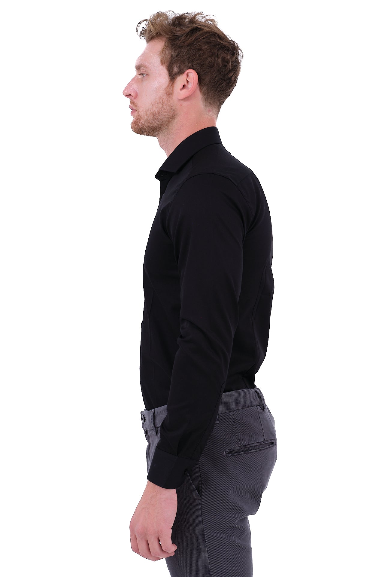 ΑΝΔΡΙΚΟ ΠΟΥΚΑΜΙΣΟ PORTOBELLO'S ΣΕ ΜΑΥΡΟ ΧΡΩΜΑ ΜΕ REX ΓΙΑΚΑ SLIM FIT