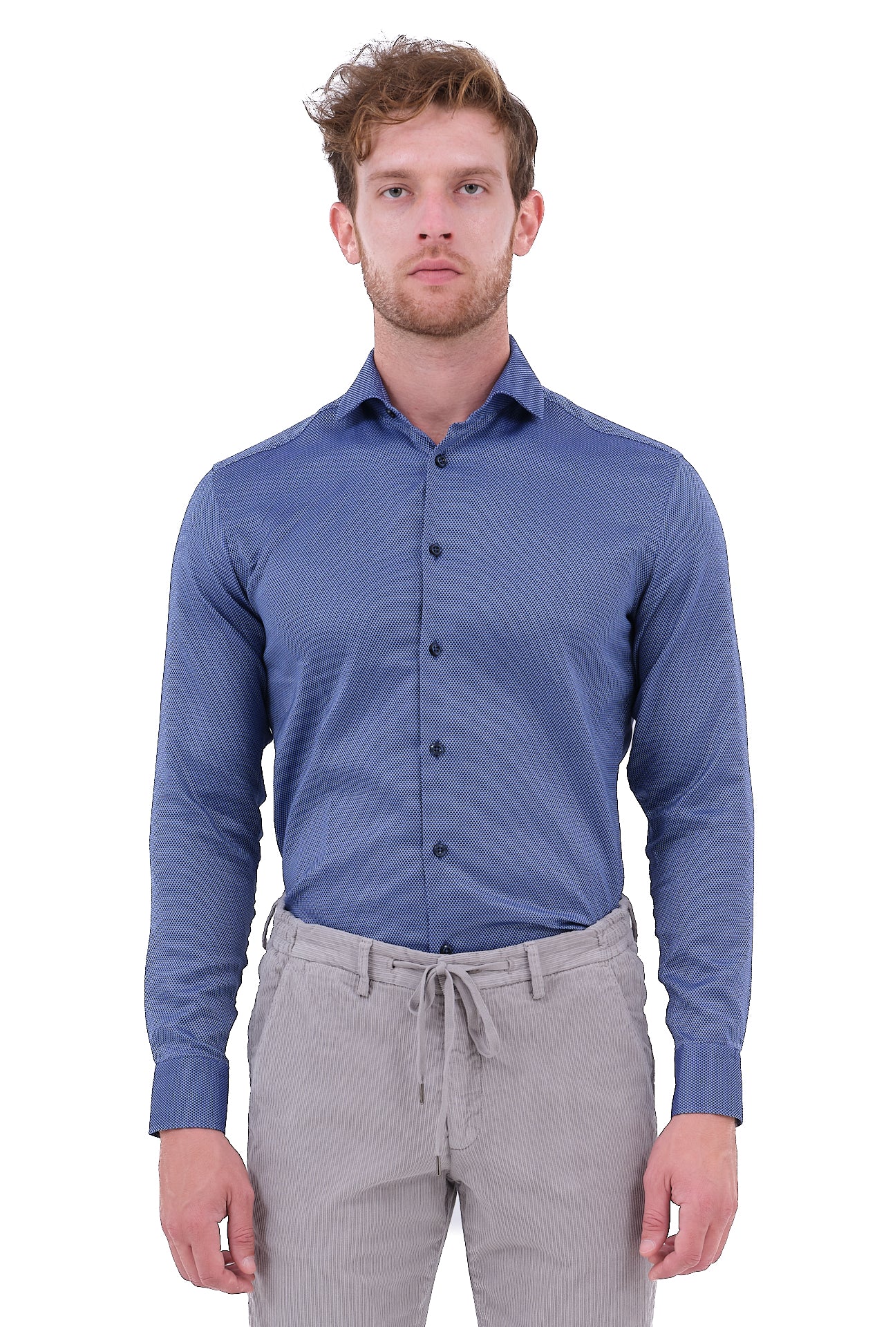 ΑΝΔΡΙΚΟ ΜΠΛΕ ΡΑΦ ΠΟΥΚΑΜΙΣΟ PORTOBELLO'S ΜΕ ΜΙΚΡΟΣΧΕΔΙΟ ΚΑΙ REX ΓΙΑΚΑ SLIM FIT