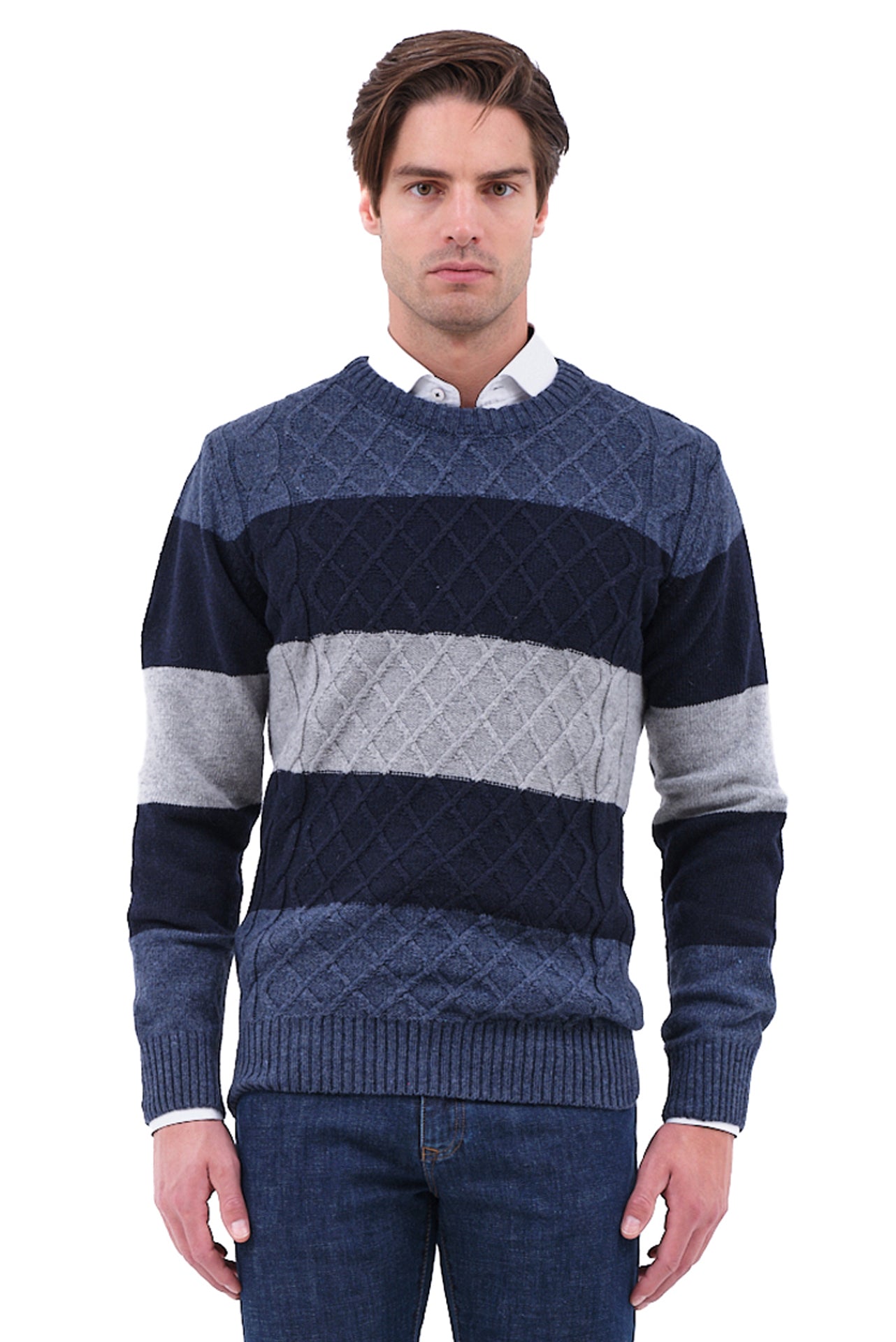 ΑΝΔΡΙΚΟ ΠΟΥΛΟΒΕΡ LES GENT'S ΜΠΛΕ INDIGO ΚΑΙ ΓΚΡΙ ΑΠΟΧΡΩΣΕΙΣ ΚΑΙ ΟΡΑΤΗ ΠΛΕΞΗ