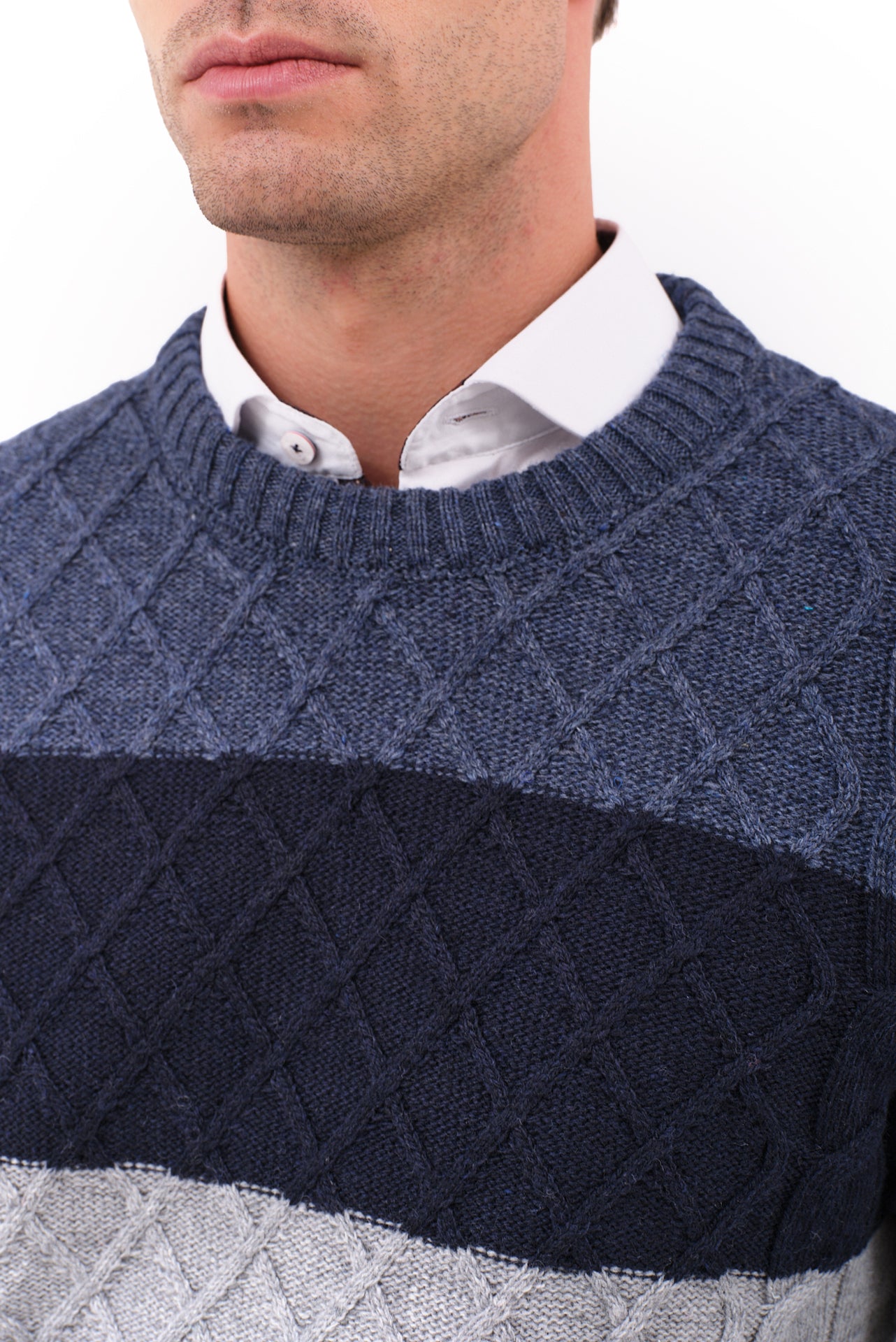 ΑΝΔΡΙΚΟ ΠΟΥΛΟΒΕΡ LES GENT'S ΜΠΛΕ INDIGO ΚΑΙ ΓΚΡΙ ΑΠΟΧΡΩΣΕΙΣ ΚΑΙ ΟΡΑΤΗ ΠΛΕΞΗ