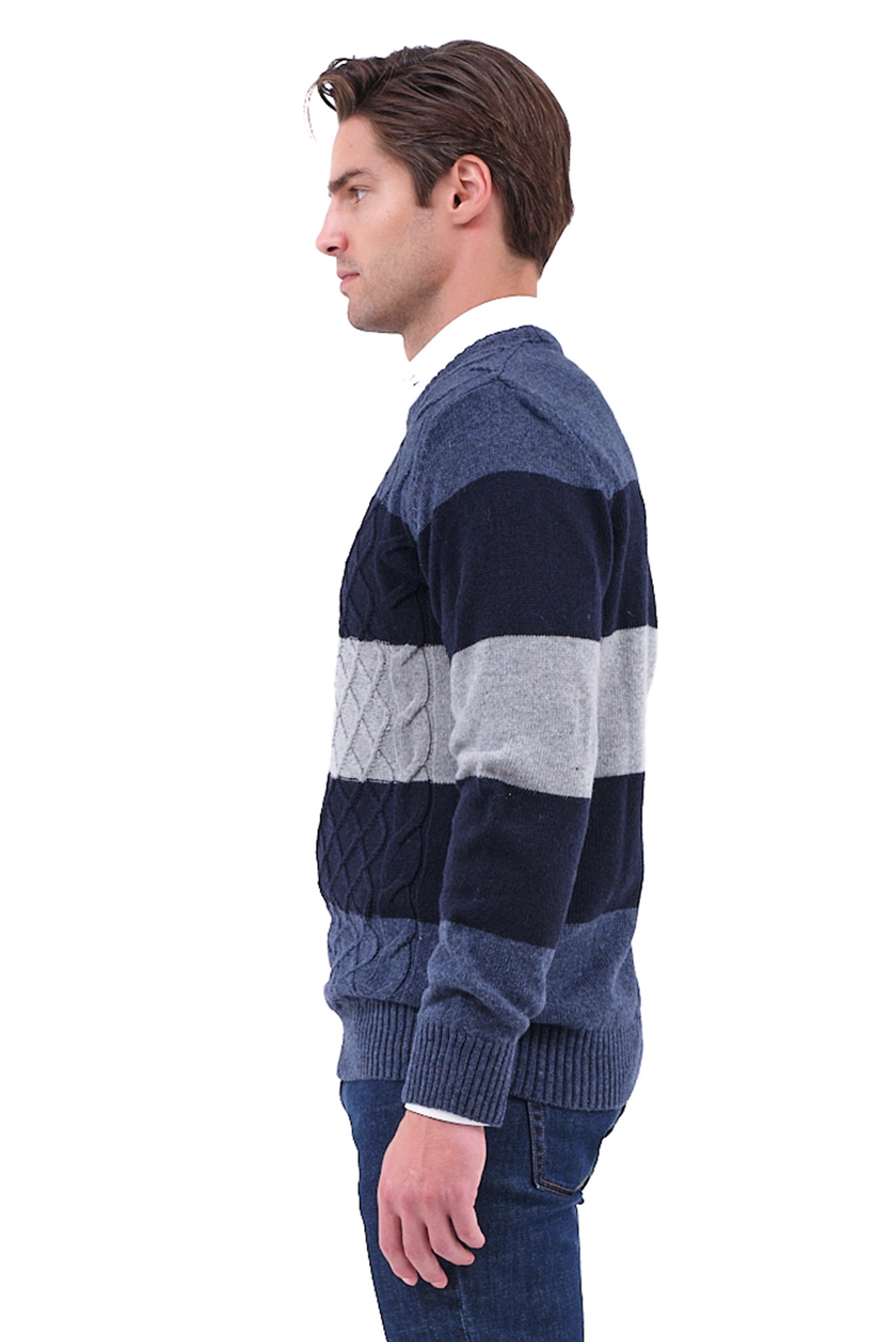 ΑΝΔΡΙΚΟ ΠΟΥΛΟΒΕΡ LES GENT'S ΜΠΛΕ INDIGO ΚΑΙ ΓΚΡΙ ΑΠΟΧΡΩΣΕΙΣ ΚΑΙ ΟΡΑΤΗ ΠΛΕΞΗ