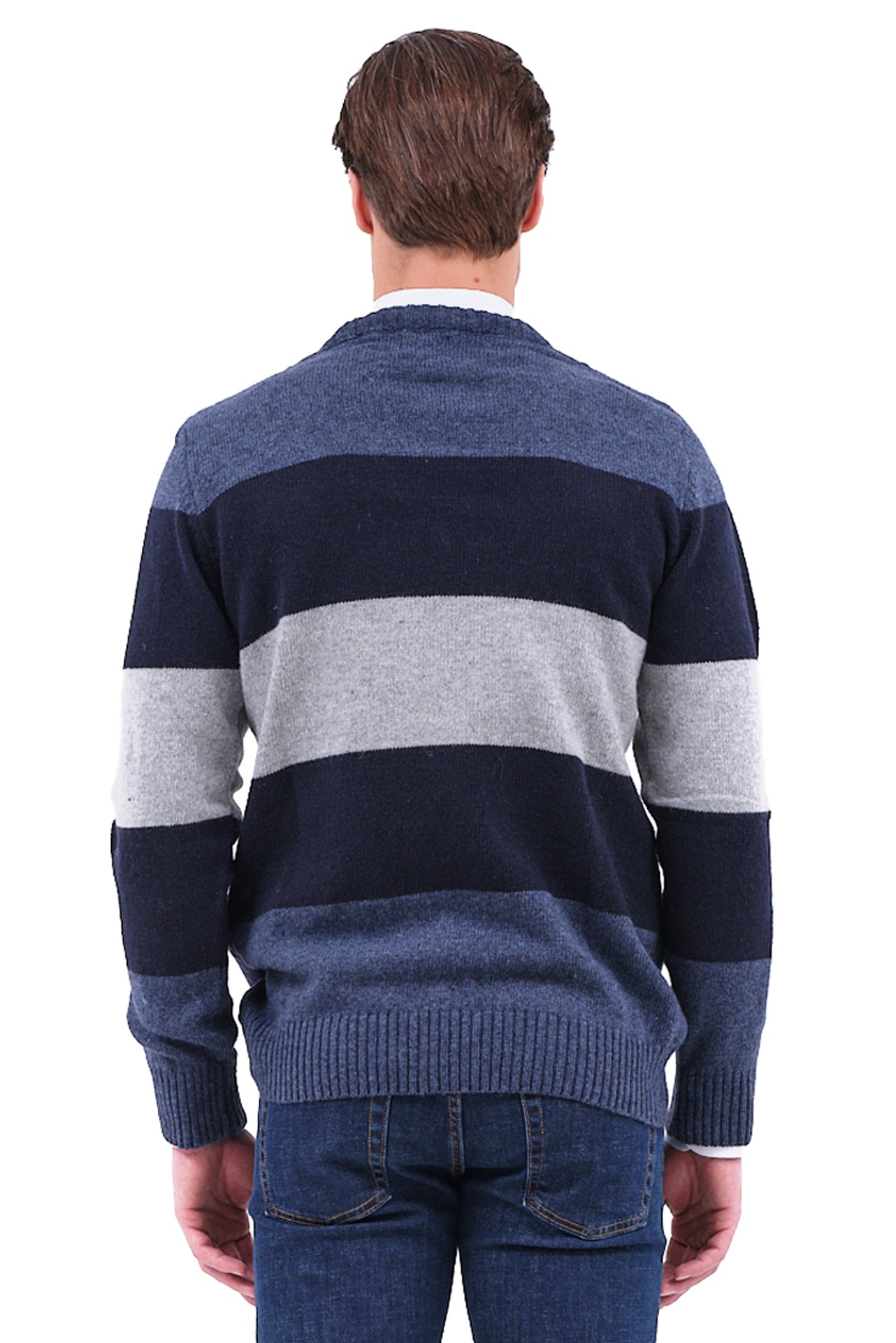 ΑΝΔΡΙΚΟ ΠΟΥΛΟΒΕΡ LES GENT'S ΜΠΛΕ INDIGO ΚΑΙ ΓΚΡΙ ΑΠΟΧΡΩΣΕΙΣ ΚΑΙ ΟΡΑΤΗ ΠΛΕΞΗ