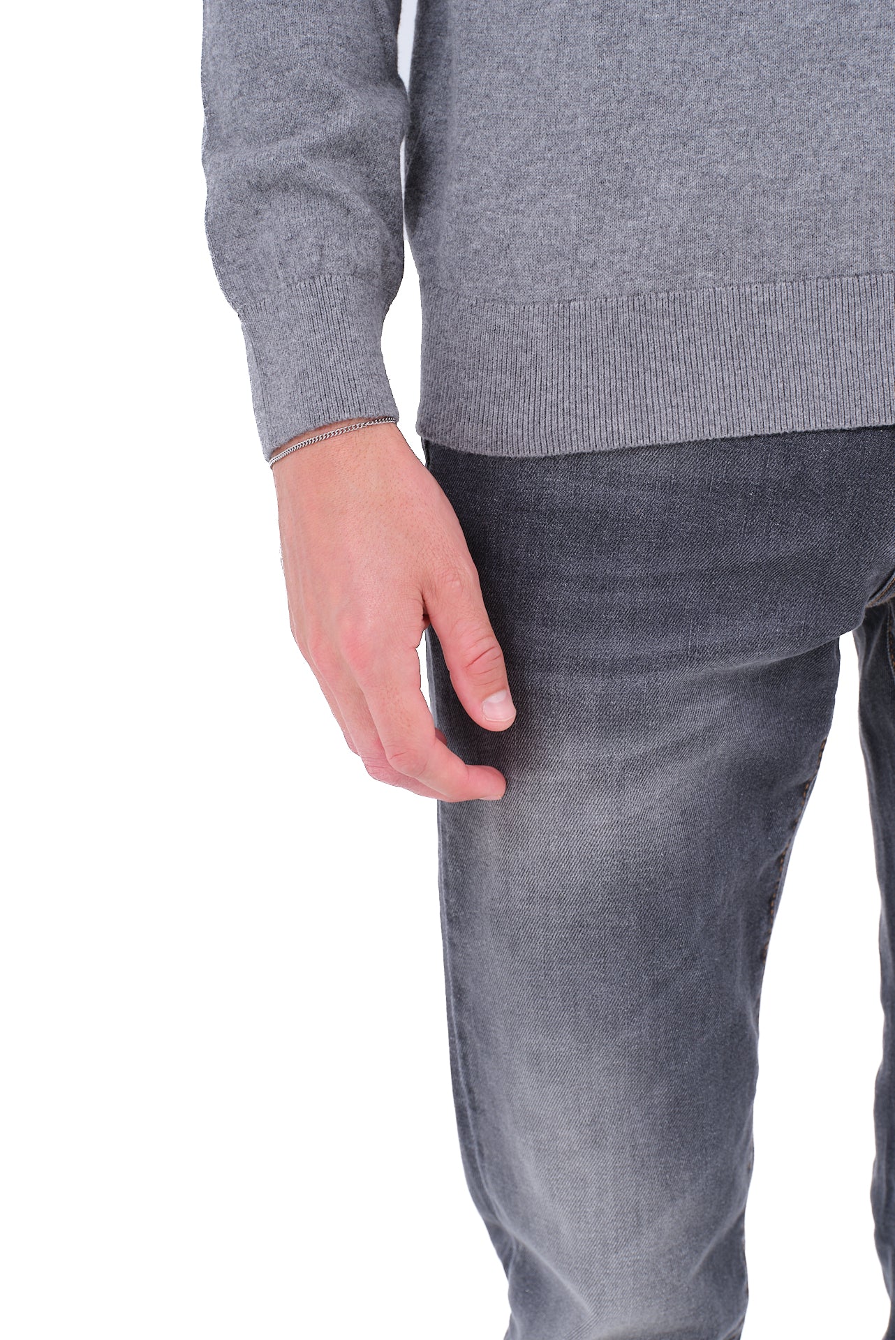 ΑΝΔΡΙΚΟ ΓΚΡΙ ΠΟΥΛΟΒΕΡ PORTOBELLO'S ΜΕ ΛΑΙΜΟΚΟΨΗ ΚΑΙ ΚΑΣΜΙΡ