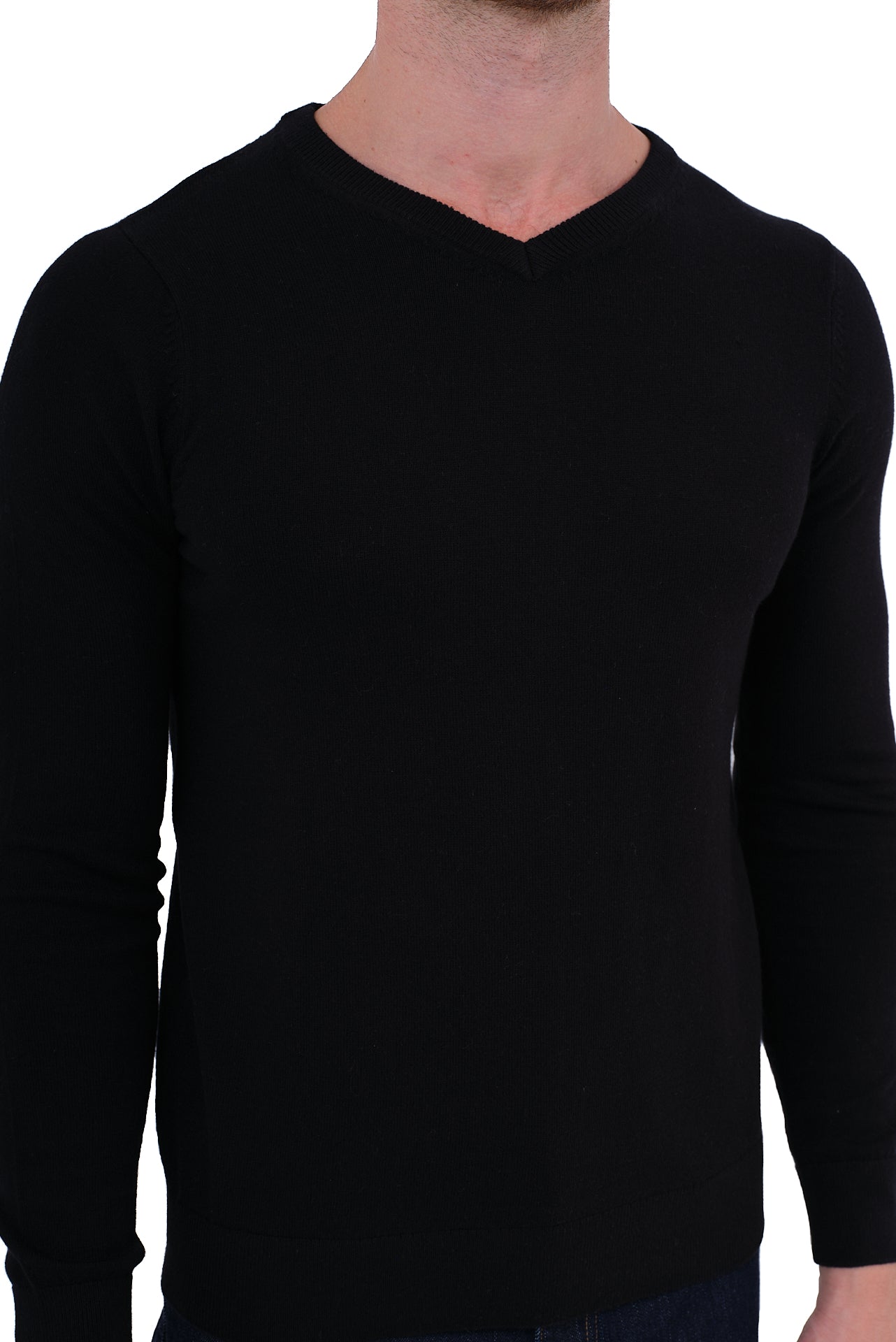 ΑΝΔΡΙΚΟ ΜΑΥΡΟ ΠΟΥΛΟΒΕΡ PORTOBELLO'S ΜΕ V NECK ΚΑΙ ΚΑΣΜΙΡ