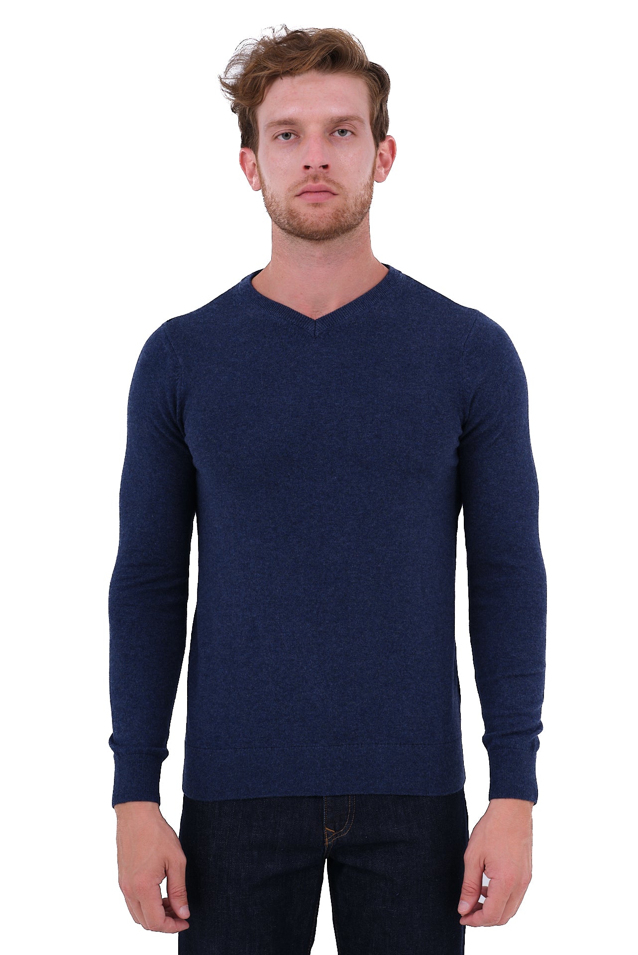 ΑΝΔΡΙΚΟ ΠΟΥΛΟΒΕΡ PORTOBELLO'S ΜΕ V NECK ΣΕ ΤΖΙΝ ΧΡΩΜΑ ΚΑΙ ΚΑΣΜΙΡ