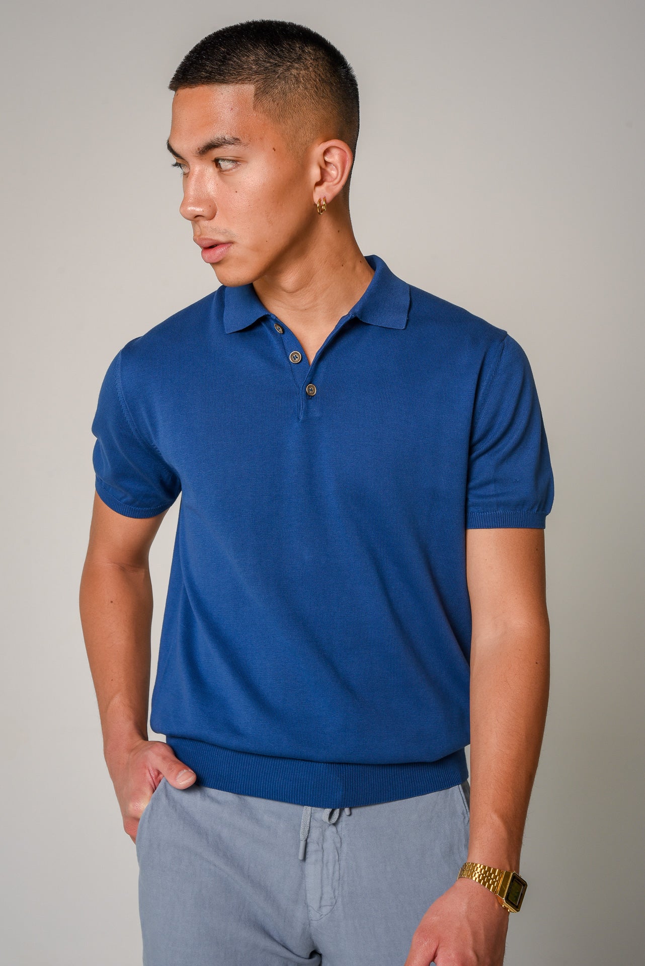 ΑΝΔΡΙΚΟ POLO ΠΛΕΚΤΟ PORTOBELLO'S ΜΠΛΕ ΜΕΣΑΙΟ ΜΟΝΟΧΡΩΜΟ REGULAR FIT