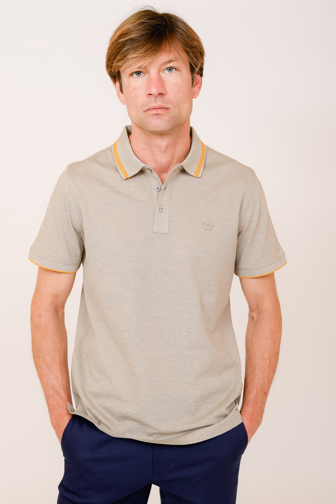 ΑΝΔΡΙΚΟ POLO PORTOBELLO'S ΜΠΕΖ ΣΚΟΥΡΟ ΜΕ ΩΧΡΑ ΛΕΠΤΟΜΕΡΕΙΕΣ ΣΤΟ ΓΙΑΚΑ ΚΑΙ ΤΑ ΜΑΝΙΚΙΑ