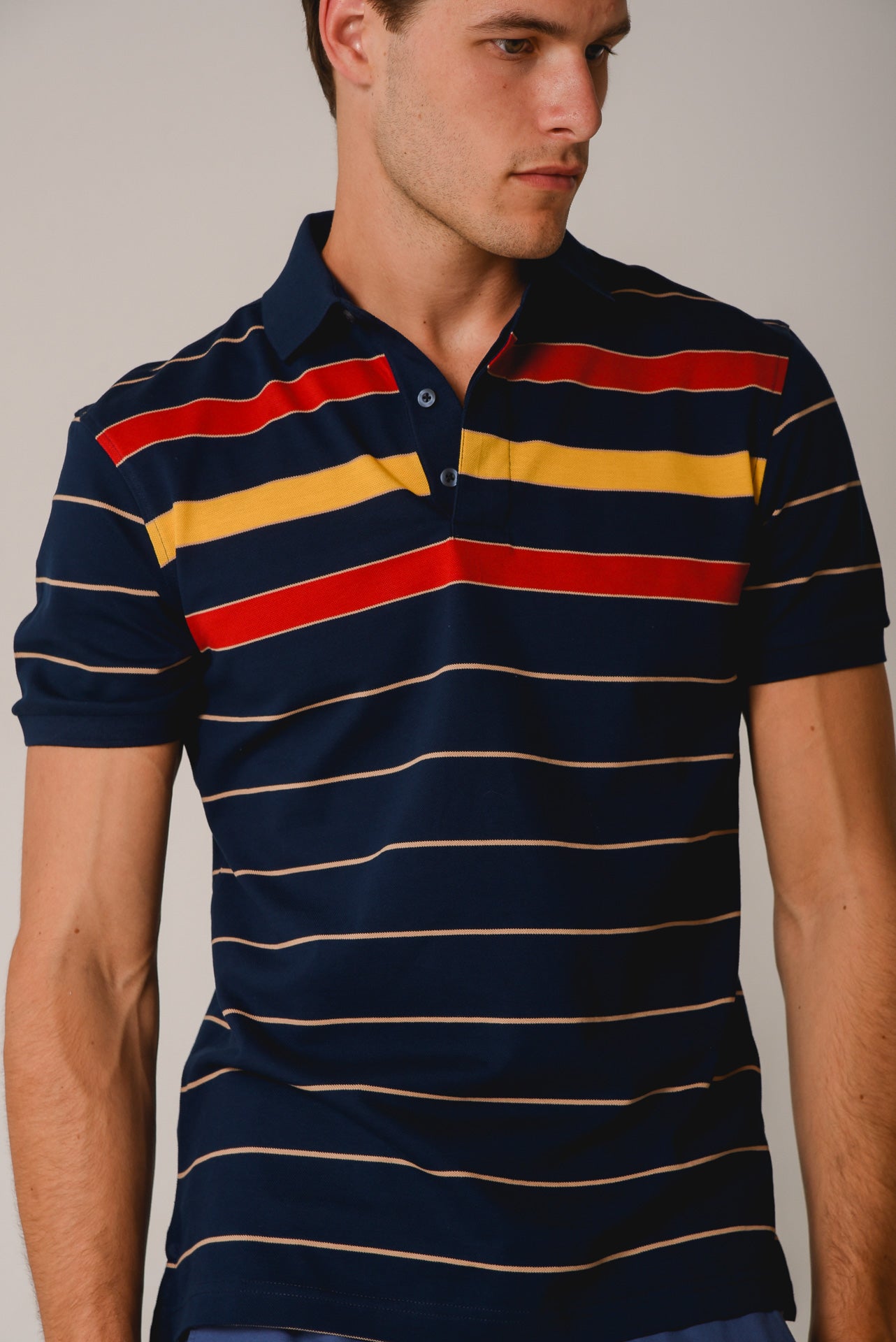 ΑΝΔΡΙΚΟ POLO PORTOBELLO'S ΜΠΛΕ ΜΕ ΚΟΚΚΙΝΕΣ ΚΑΙ ΚΙΤΡΙΝΕΣ ΡΙΓΕΣ