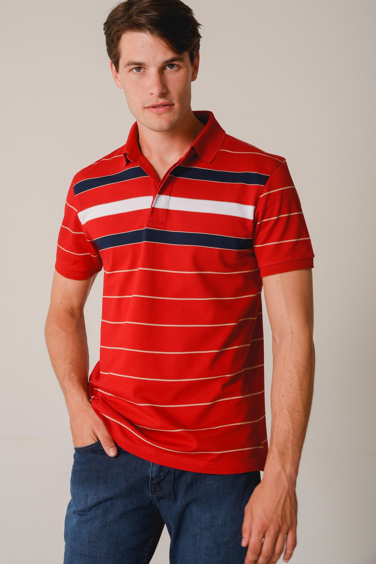 ΑΝΔΡΙΚΟ POLO PORTOBELLO'S ΚΟΚΚΙΝΟ ΜΕ ΜΠΛΕ ΚΑΙ ΛΕΥΚΕΣ ΡΙΓΕΣ