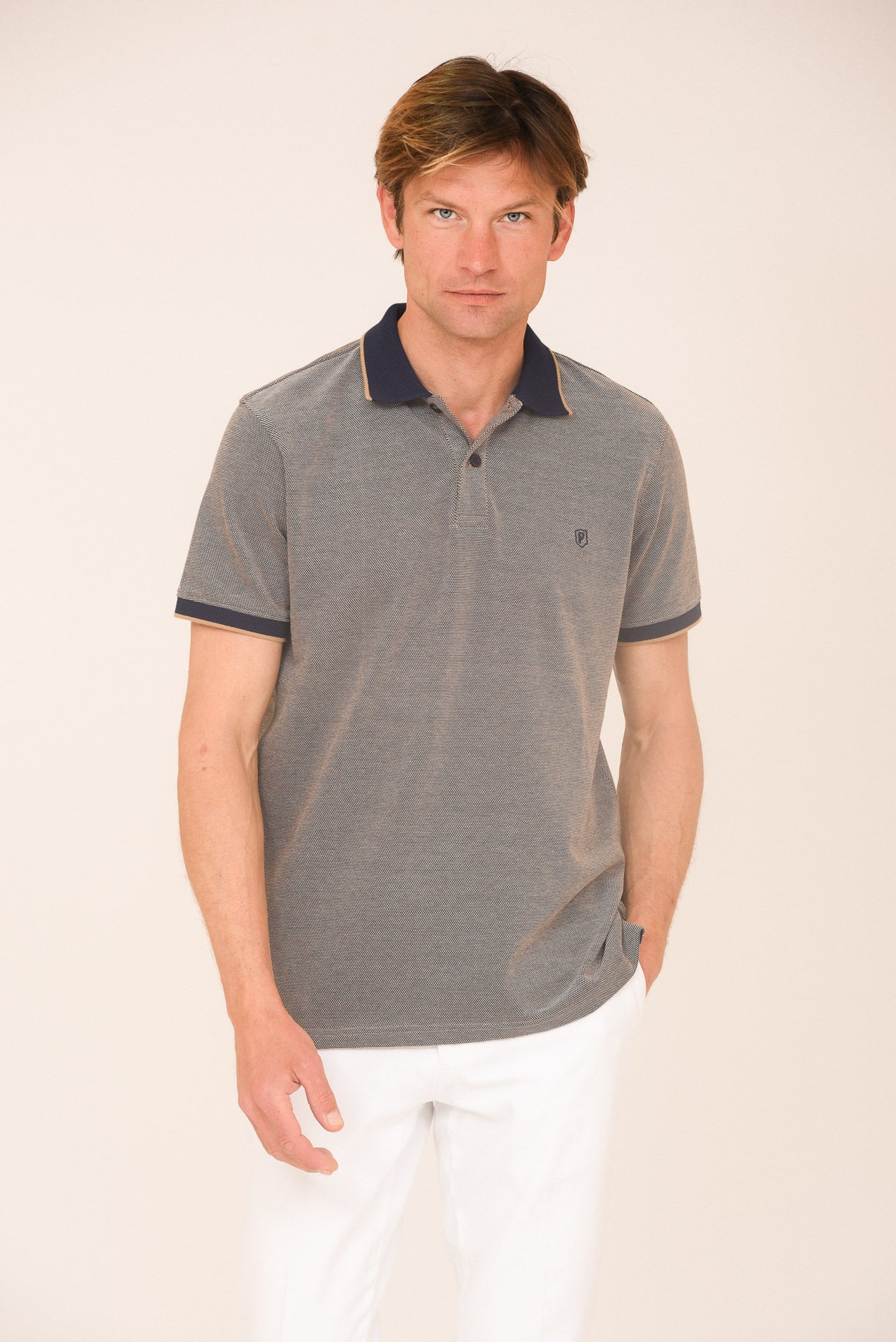 ΑΝΔΡΙΚΟ POLO PORTOBELLO'S ΜΠΕΖ ΜΠΛΕ ΜΕ ΜΠΛΕ ΛΕΠΤΟΜΕΡΕΙΕΣ ΣΕ ΓΙΑΚΑ ΚΑΙ ΜΑΝΙΚΙΑ