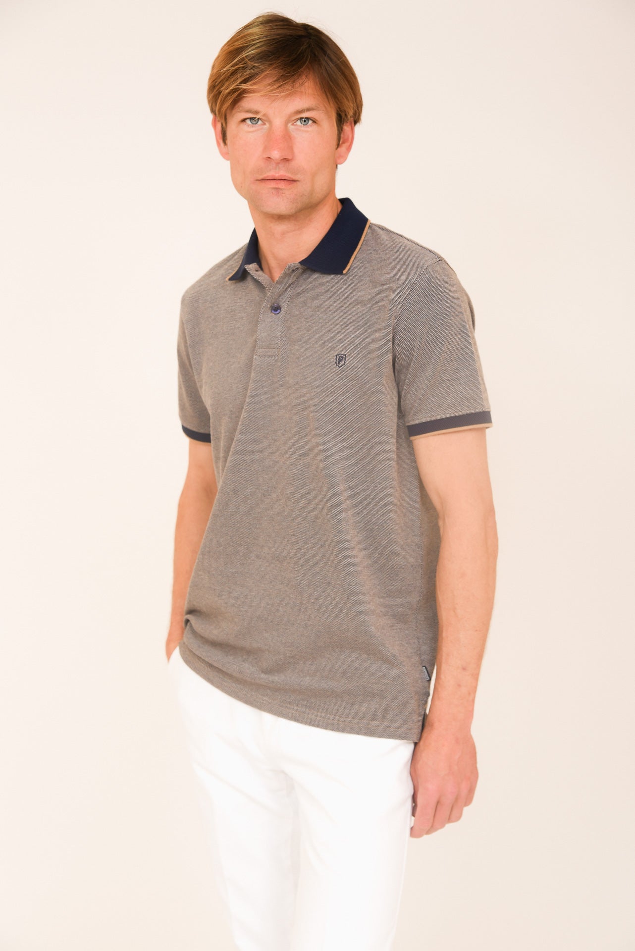 ΑΝΔΡΙΚΟ POLO PORTOBELLO'S ΜΠΕΖ ΜΠΛΕ ΜΕ ΜΠΛΕ ΛΕΠΤΟΜΕΡΕΙΕΣ ΣΕ ΓΙΑΚΑ ΚΑΙ ΜΑΝΙΚΙΑ