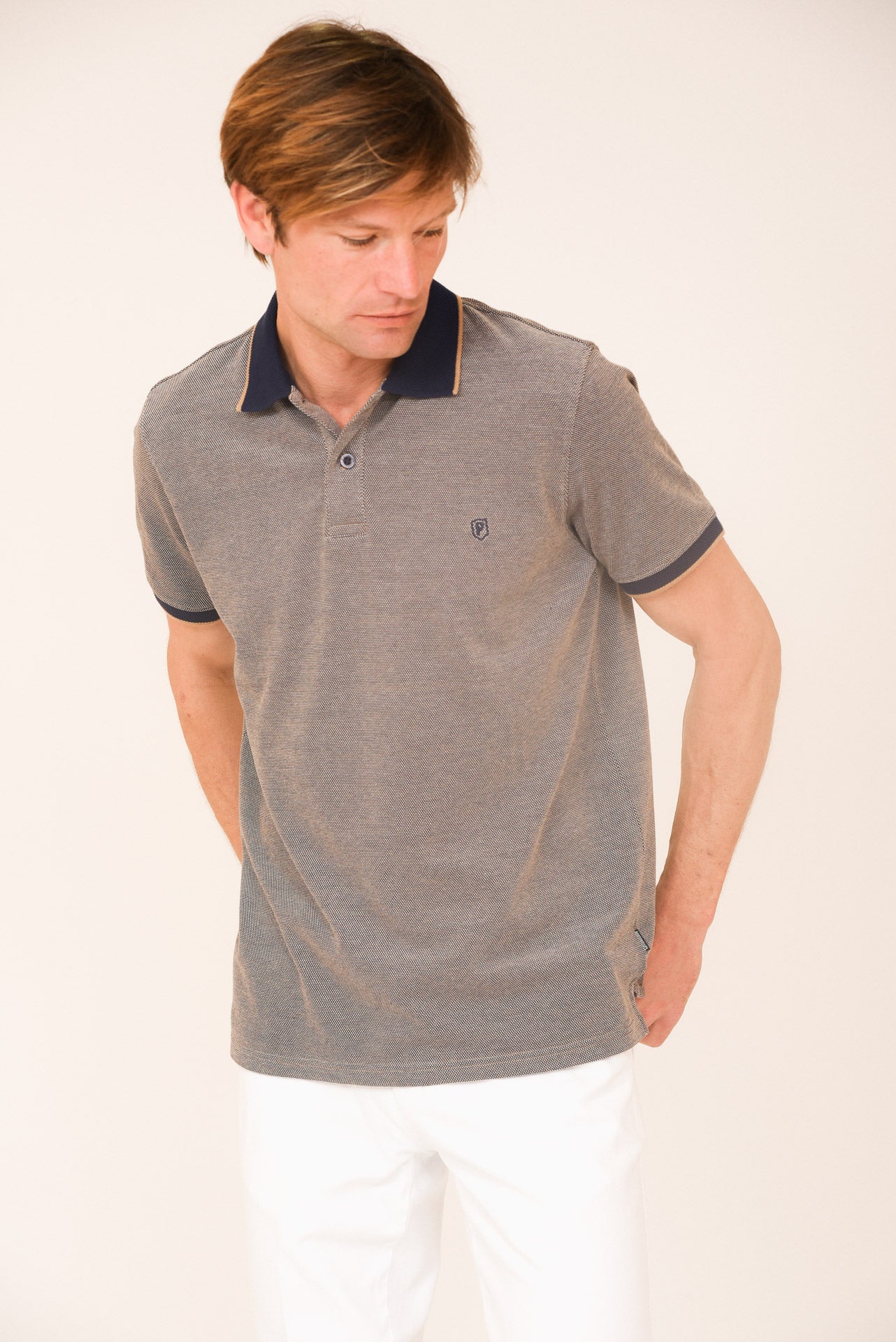 ΑΝΔΡΙΚΟ POLO PORTOBELLO'S ΜΠΕΖ ΜΠΛΕ ΜΕ ΜΠΛΕ ΛΕΠΤΟΜΕΡΕΙΕΣ ΣΕ ΓΙΑΚΑ ΚΑΙ ΜΑΝΙΚΙΑ