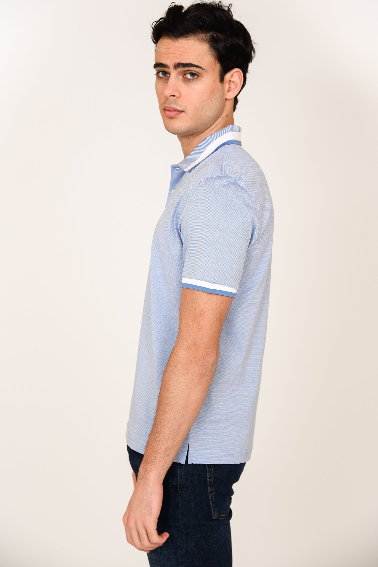 ΑΝΔΡΙΚΟ POLO PORTOBELLO'S ΣΙΕΛ ΜΕ ΛΕΥΚΗ ΛΕΠΤΟΜΕΡΕΙΑ ΣΕ ΓΙΑΚΑ ΚΑΙ ΜΑΝΙΚΙ