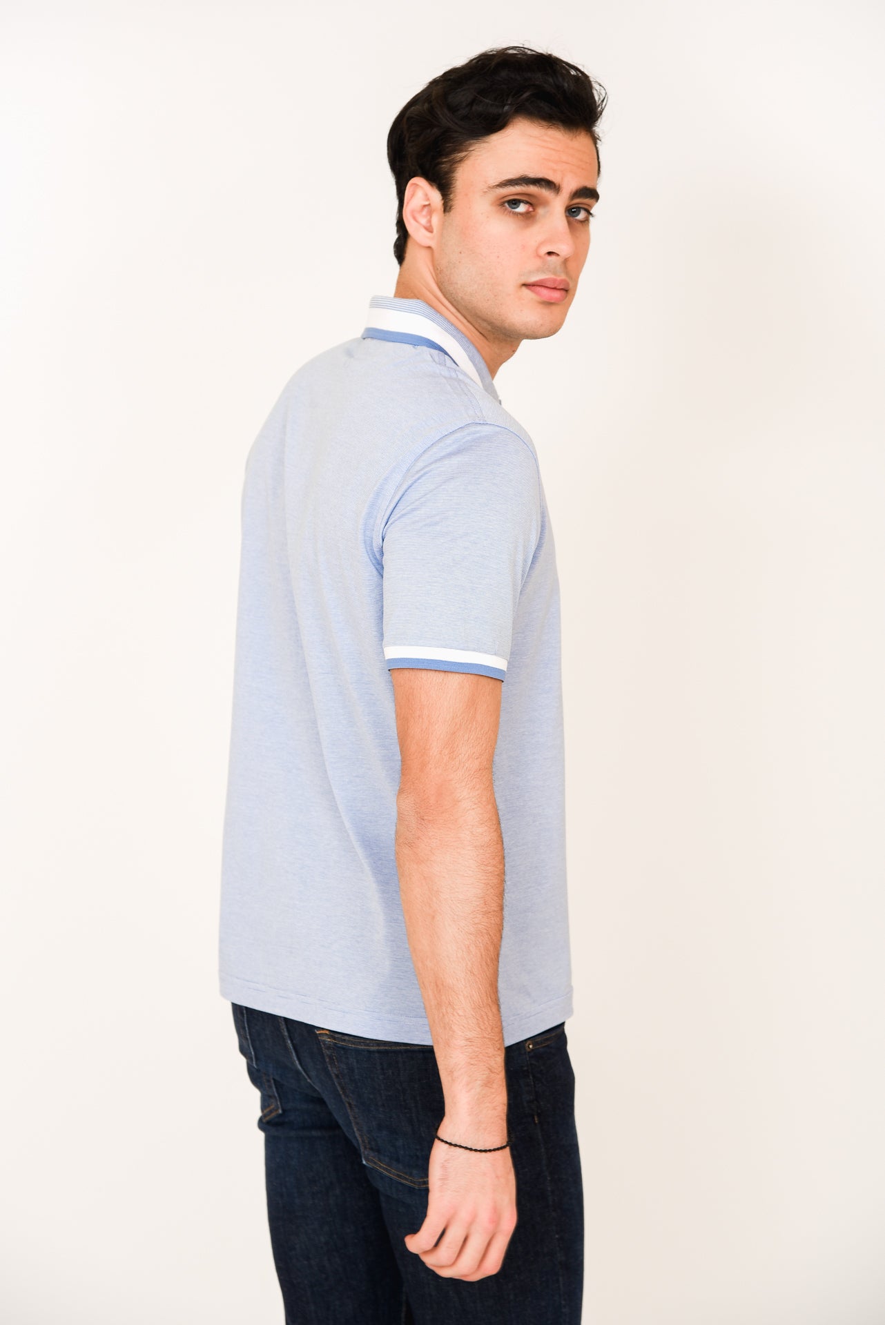 ΑΝΔΡΙΚΟ POLO PORTOBELLO'S ΣΙΕΛ ΜΕ ΛΕΥΚΗ ΛΕΠΤΟΜΕΡΕΙΑ ΣΕ ΓΙΑΚΑ ΚΑΙ ΜΑΝΙΚΙ