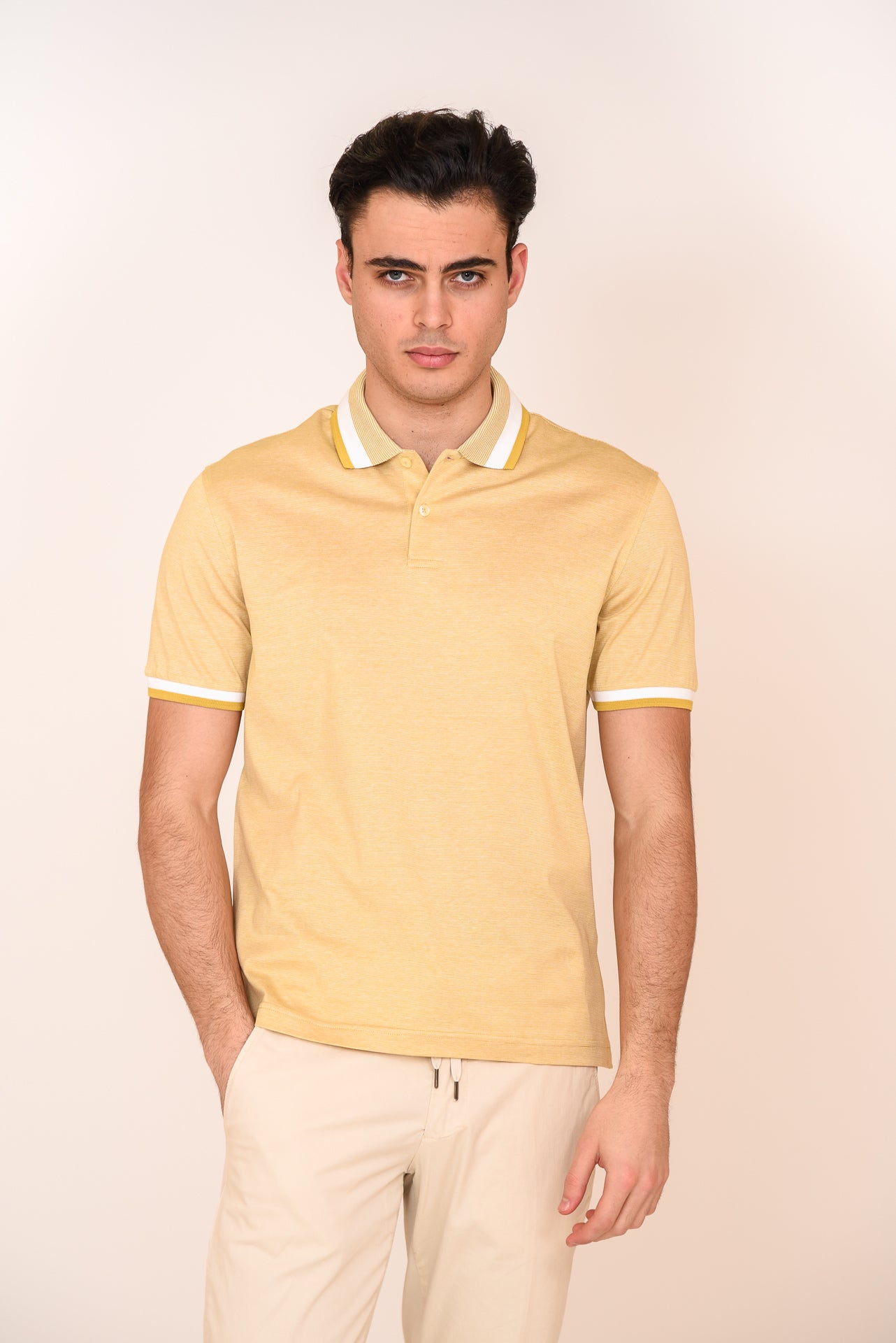 ΑΝΔΡΙΚΟ POLO PORTOBELLO'S ΚΙΤΡΙΝΟ ΜΕ ΛΕΥΚΗ ΡΙΓΑ ΣΤΟ ΓΙΑΚΑ ΚΑΙ ΤΑ ΜΑΝΙΚΙΑ