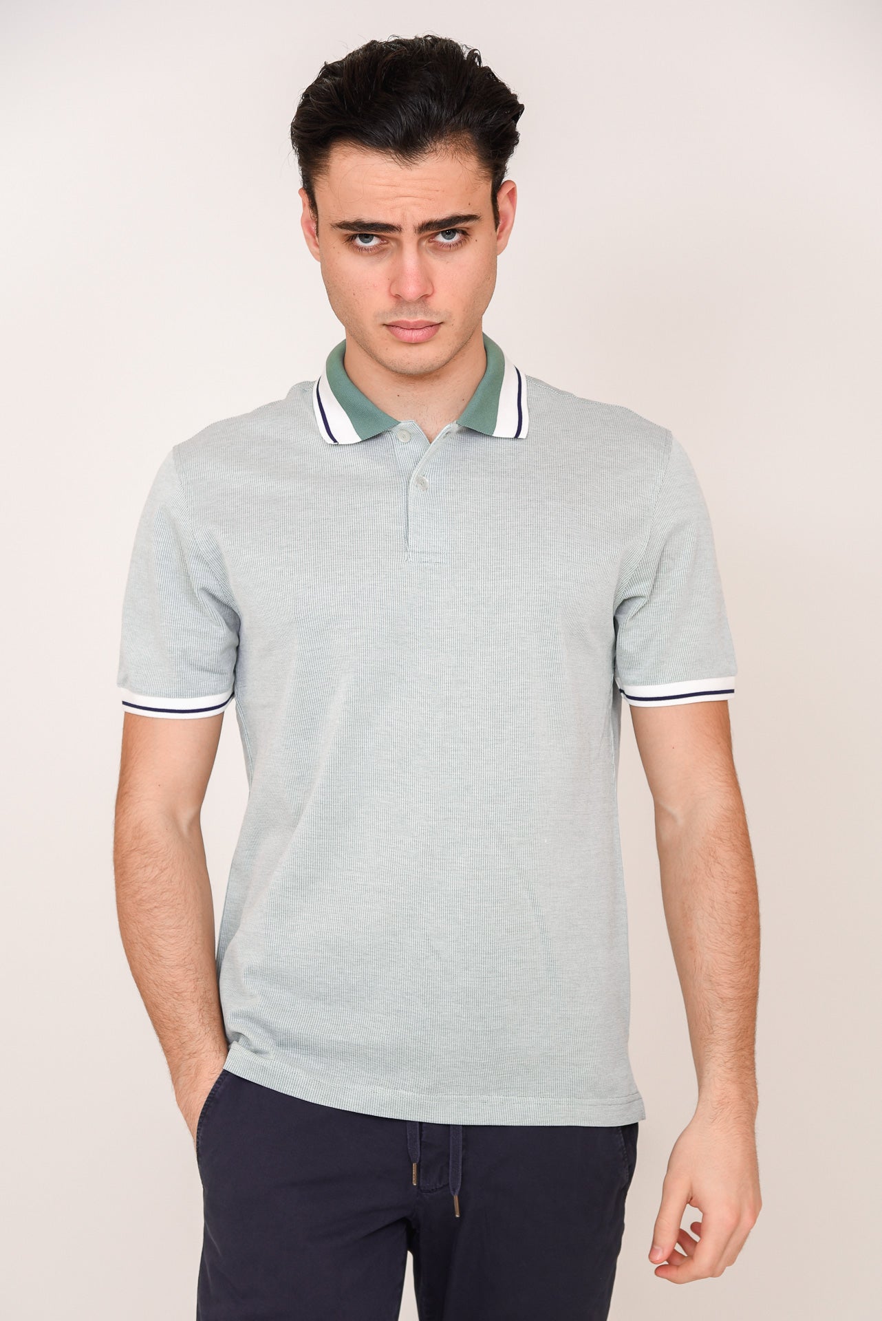 ΑΝΔΡΙΚΟ POLO PORTOBELLO'S ΜΕΝΤΑ ΜΕ ΛΕΥΚΗ ΚΑΙ ΜΑΥΡΗ ΡΙΓΑ ΣΤΟ ΓΙΑΚΑ ΚΑΙ ΣΤΑ ΜΑΝΙΚΙΑ