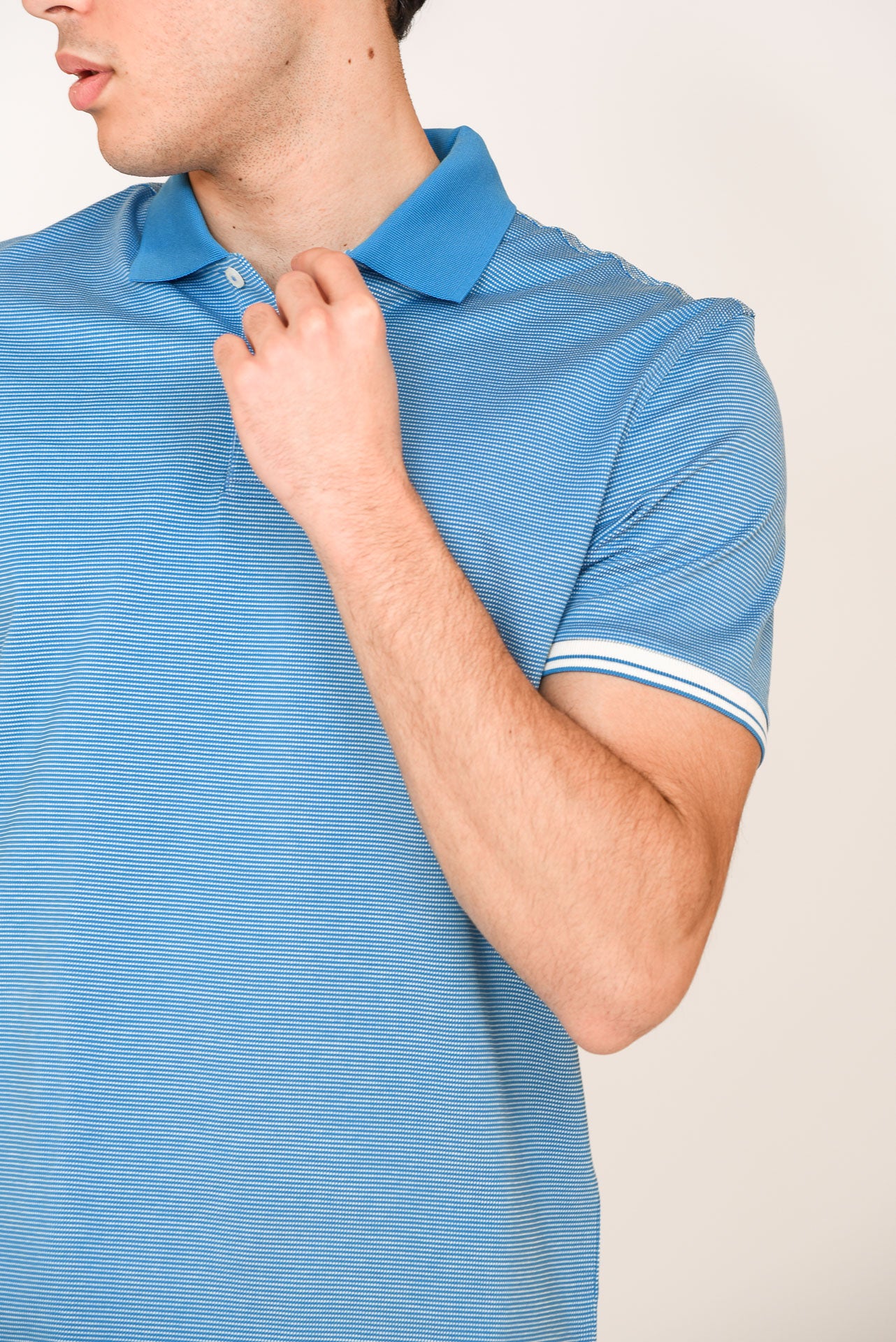 ΑΝΔΡΙΚΟ POLO PORTOBELLO'S ΣΙΕΛ ΜΕ ΛΕΥΚΕΣ ΡΙΓΕΣ ΣΤΑ ΜΑΝΙΚΙΑ