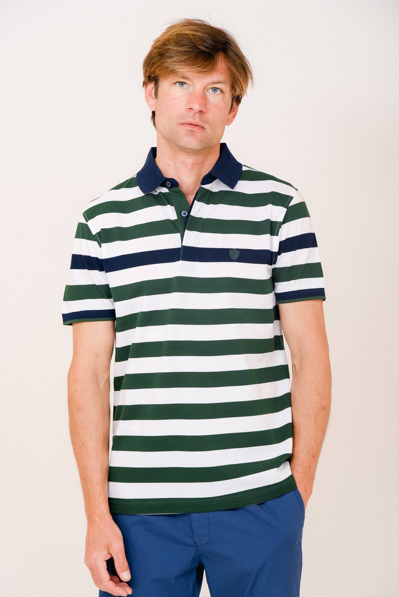ΑΝΔΡΙΚΟ POLO PORTOBELLO'S ΜΠΛΕ ΠΡΑΣΙΝΟ ΡΙΓΕ ΜΕ ΛΕΥΚΕΣ ΡΙΓΕΣ ΚΑΙ ΜΠΛΕ ΓΙΑΚΑ