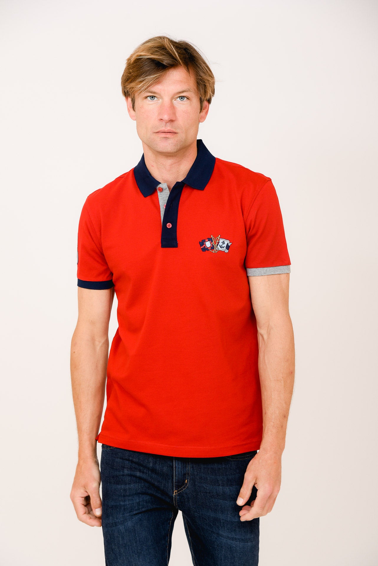 ΑΝΔΡΙΚΟ POLO PORTOBELLO'S ΚΟΚΚΙΝΟ ΜΕ ΜΠΛΕ ΓΚΡΙ ΛΕΠΤΟΜΕΡΕΙΕΣ