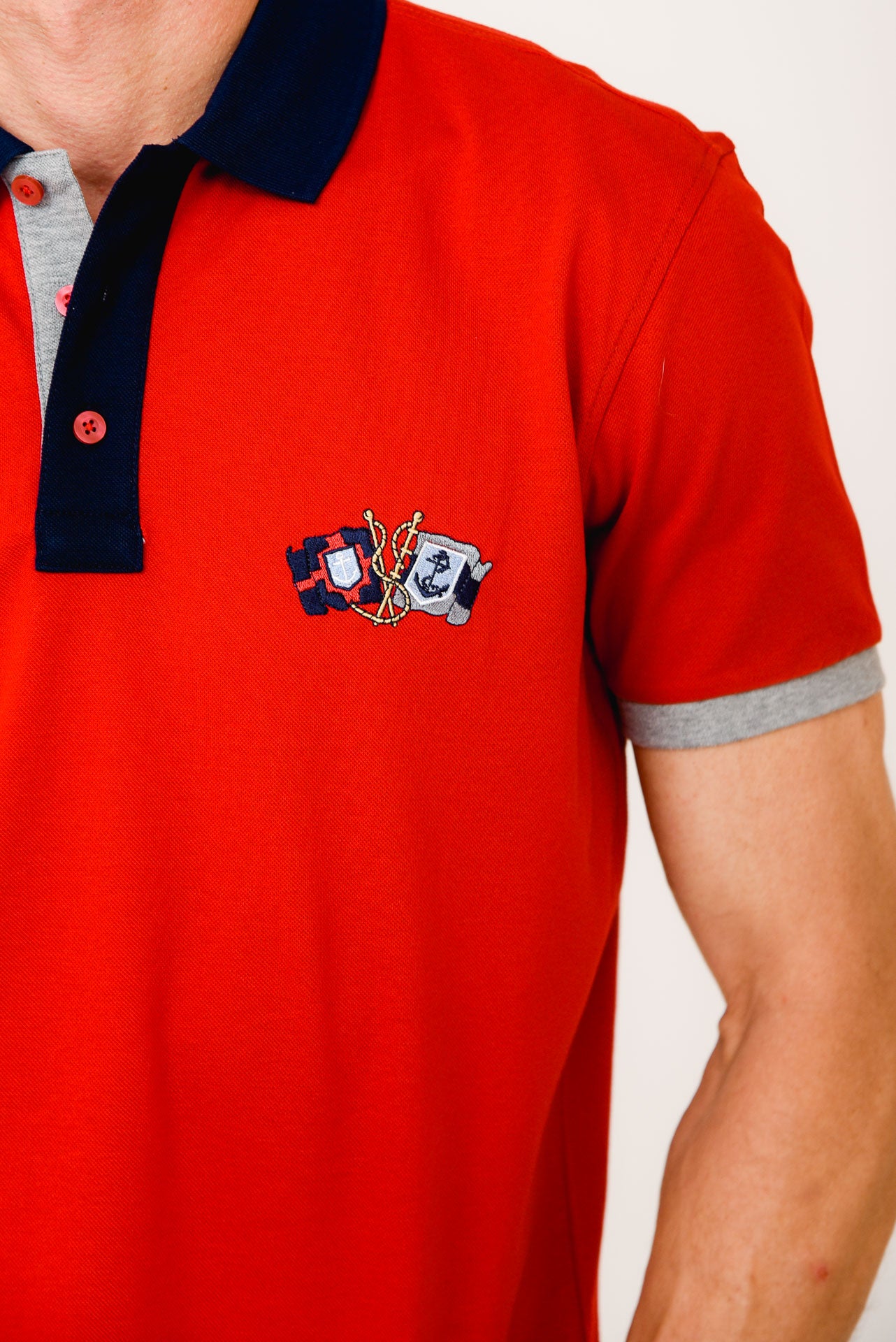 ΑΝΔΡΙΚΟ POLO PORTOBELLO'S ΚΟΚΚΙΝΟ ΜΕ ΜΠΛΕ ΓΚΡΙ ΛΕΠΤΟΜΕΡΕΙΕΣ