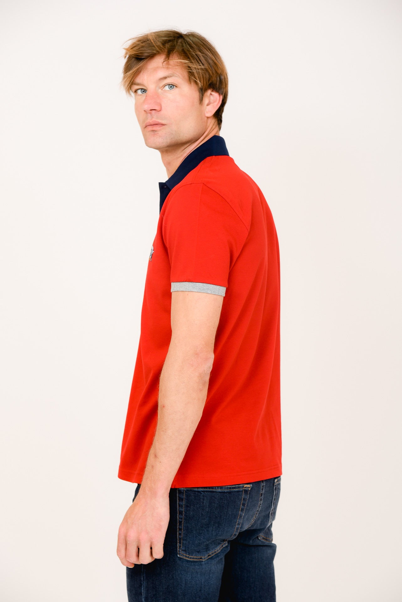 ΑΝΔΡΙΚΟ POLO PORTOBELLO'S ΚΟΚΚΙΝΟ ΜΕ ΜΠΛΕ ΓΚΡΙ ΛΕΠΤΟΜΕΡΕΙΕΣ