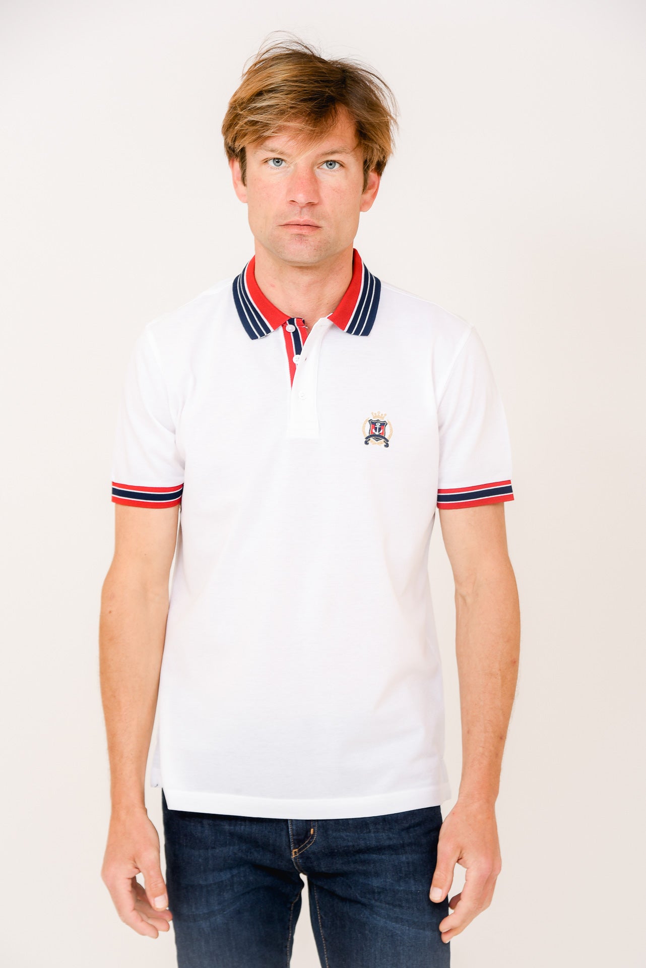 ΑΝΔΡΙΚΟ POLO PORTOBELLO'S ΛΕΥΚΟ ΜΕ ΚΟΚΚΙΝΕΣ ΚΑΙ ΜΠΛΕ ΛΕΠΤΟΜΕΡΕΙΕΣ