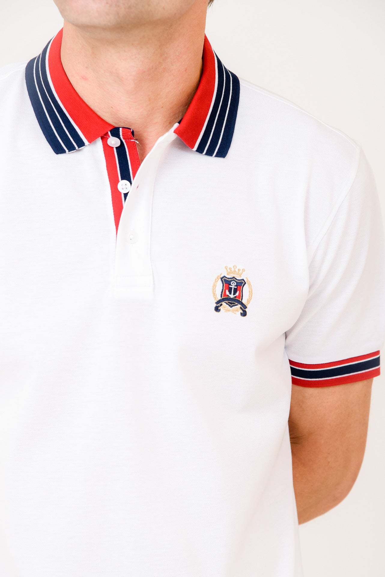 ΑΝΔΡΙΚΟ POLO PORTOBELLO'S ΛΕΥΚΟ ΜΕ ΚΟΚΚΙΝΕΣ ΚΑΙ ΜΠΛΕ ΛΕΠΤΟΜΕΡΕΙΕΣ