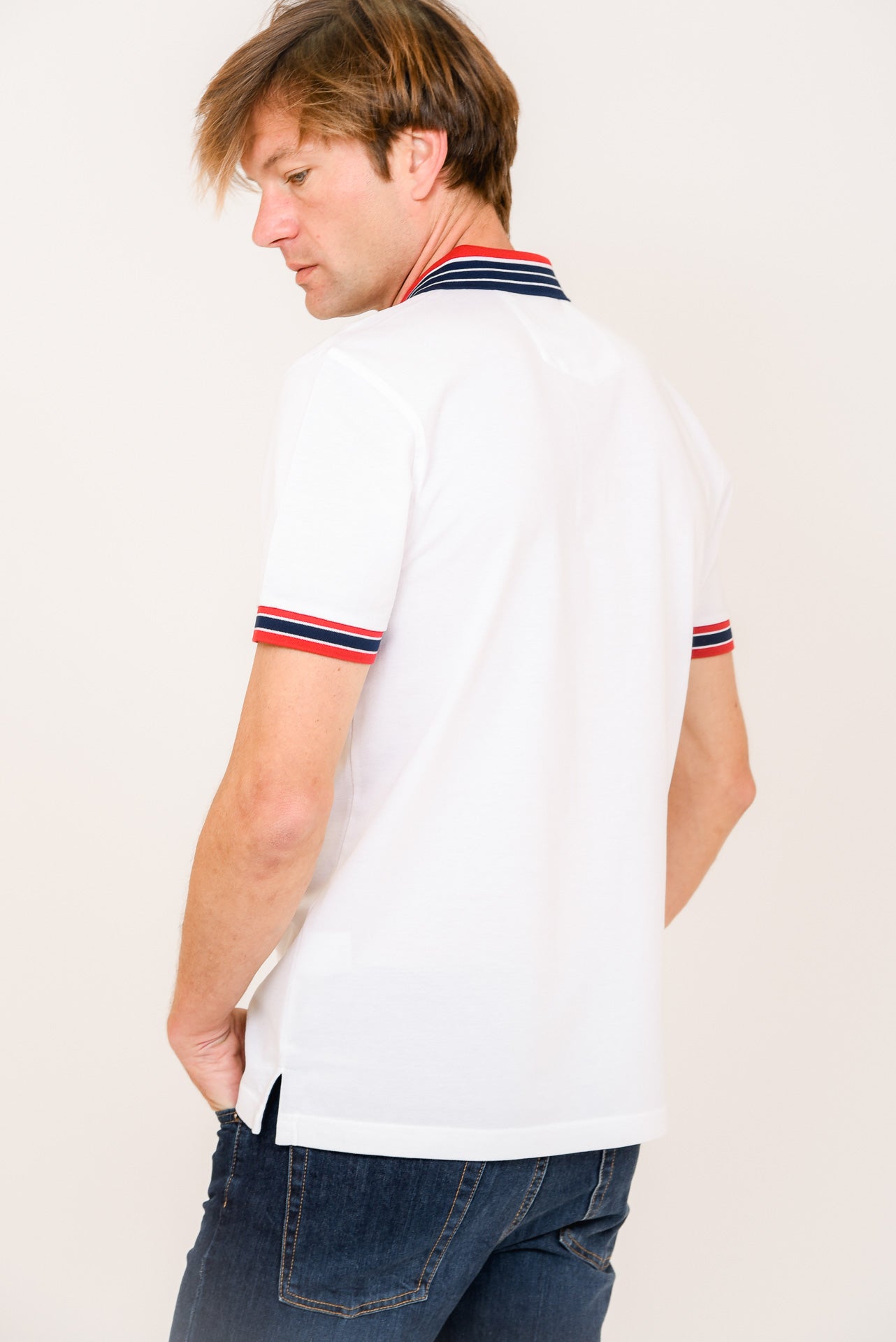 ΑΝΔΡΙΚΟ POLO PORTOBELLO'S ΛΕΥΚΟ ΜΕ ΚΟΚΚΙΝΕΣ ΚΑΙ ΜΠΛΕ ΛΕΠΤΟΜΕΡΕΙΕΣ