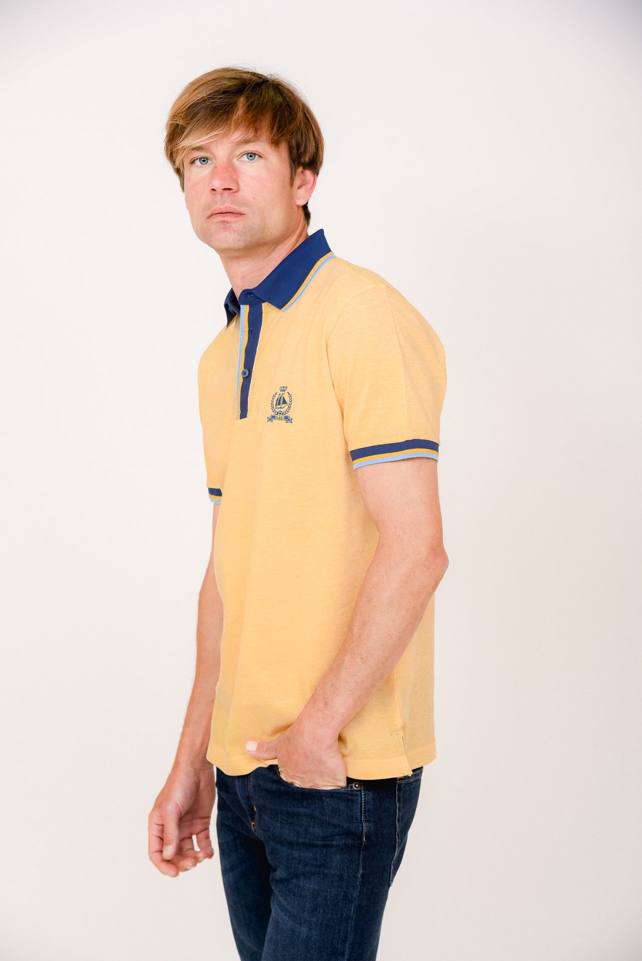 ΑΝΔΡΙΚΟ POLO PORTOBELLO'S ΚΙΤΡΙΝΟ ΜΕ ΜΠΛΕ ΚΑΙ ΣΙΕΛ ΛΕΠΤΟΜΕΡΕΙΕΣ