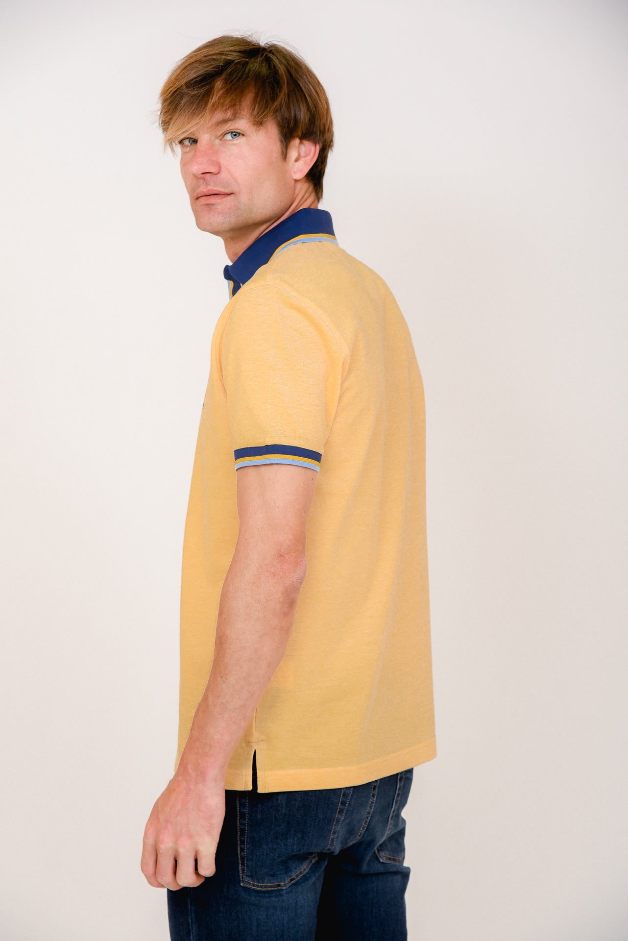 ΑΝΔΡΙΚΟ POLO PORTOBELLO'S ΚΙΤΡΙΝΟ ΜΕ ΜΠΛΕ ΚΑΙ ΣΙΕΛ ΛΕΠΤΟΜΕΡΕΙΕΣ