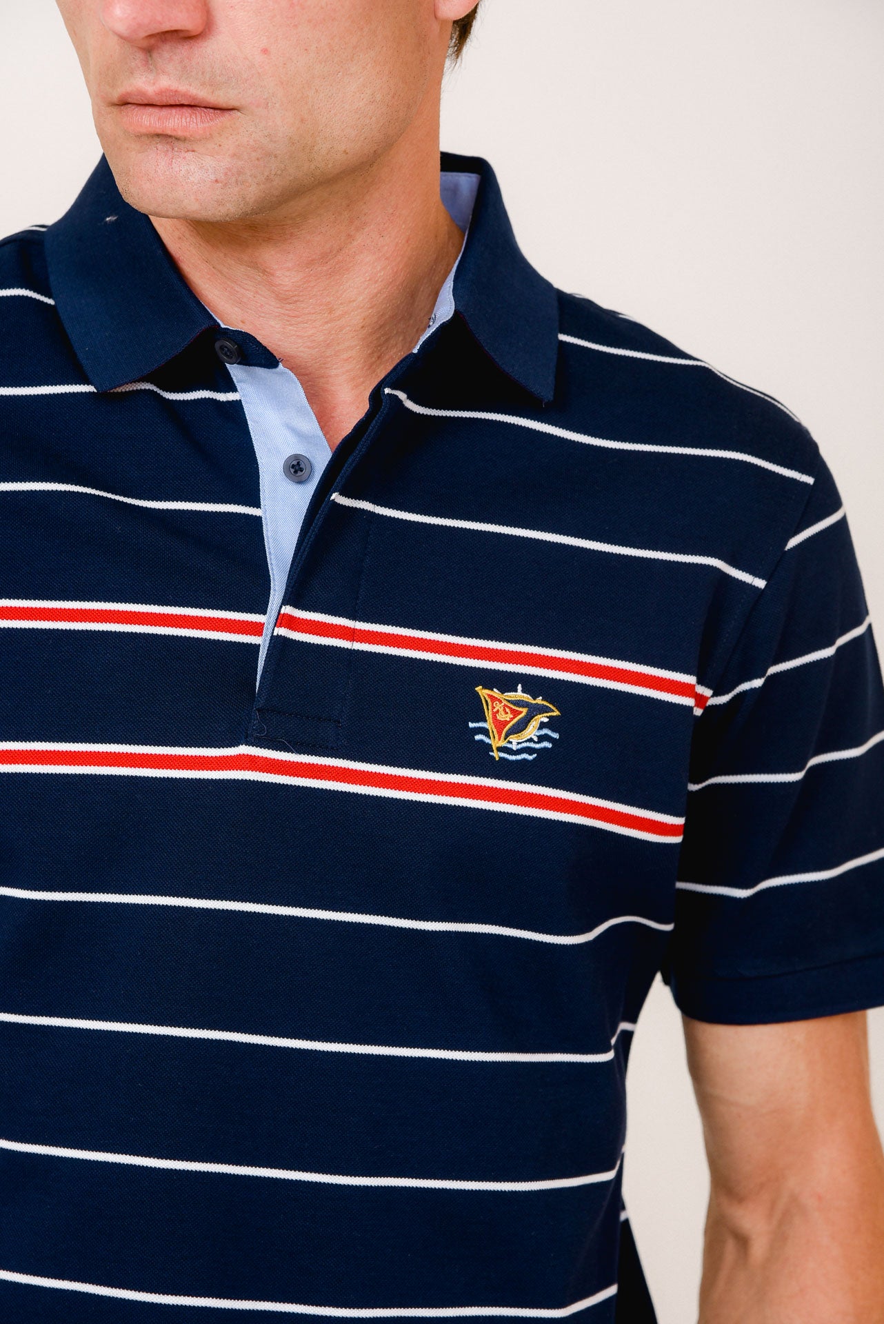 ΑΝΔΡΙΚΟ POLO PORTOBELLO'S ΜΠΛΕ ΜΕ ΛΕΥΚΕΣ ΚΑΙ ΔΥΟ ΚΟΚΚΙΝΕΣ ΡΙΓΕΣ