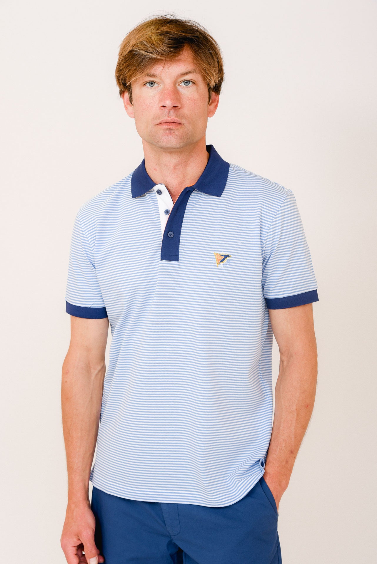 ΑΝΔΡΙΚΟ POLO PORTOBELLO'S ΡΙΓΕ ΣΙΕΛ ΜΕ ΜΠΛΕ ΛΕΠΤΟΜΕΡΕΙΕΣ