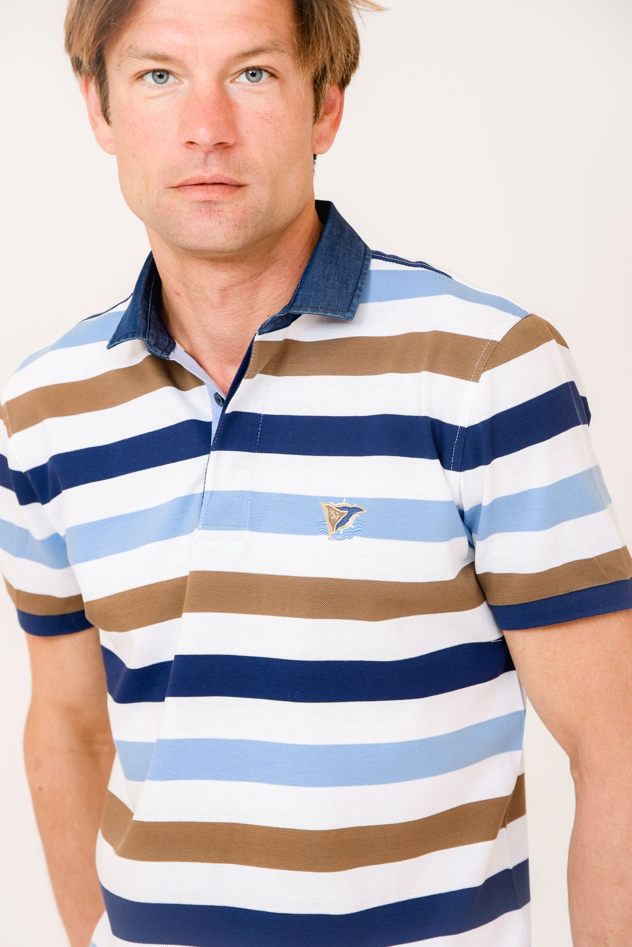 ΑΝΔΡΙΚΟ POLO PORTOBELLO'S ΡΙΓΕ ΜΕ ΛΕΥΚΕΣ ΚΑΦΕ ΚΑΙ ΜΠΛΕ ΡΙΓΕΣ