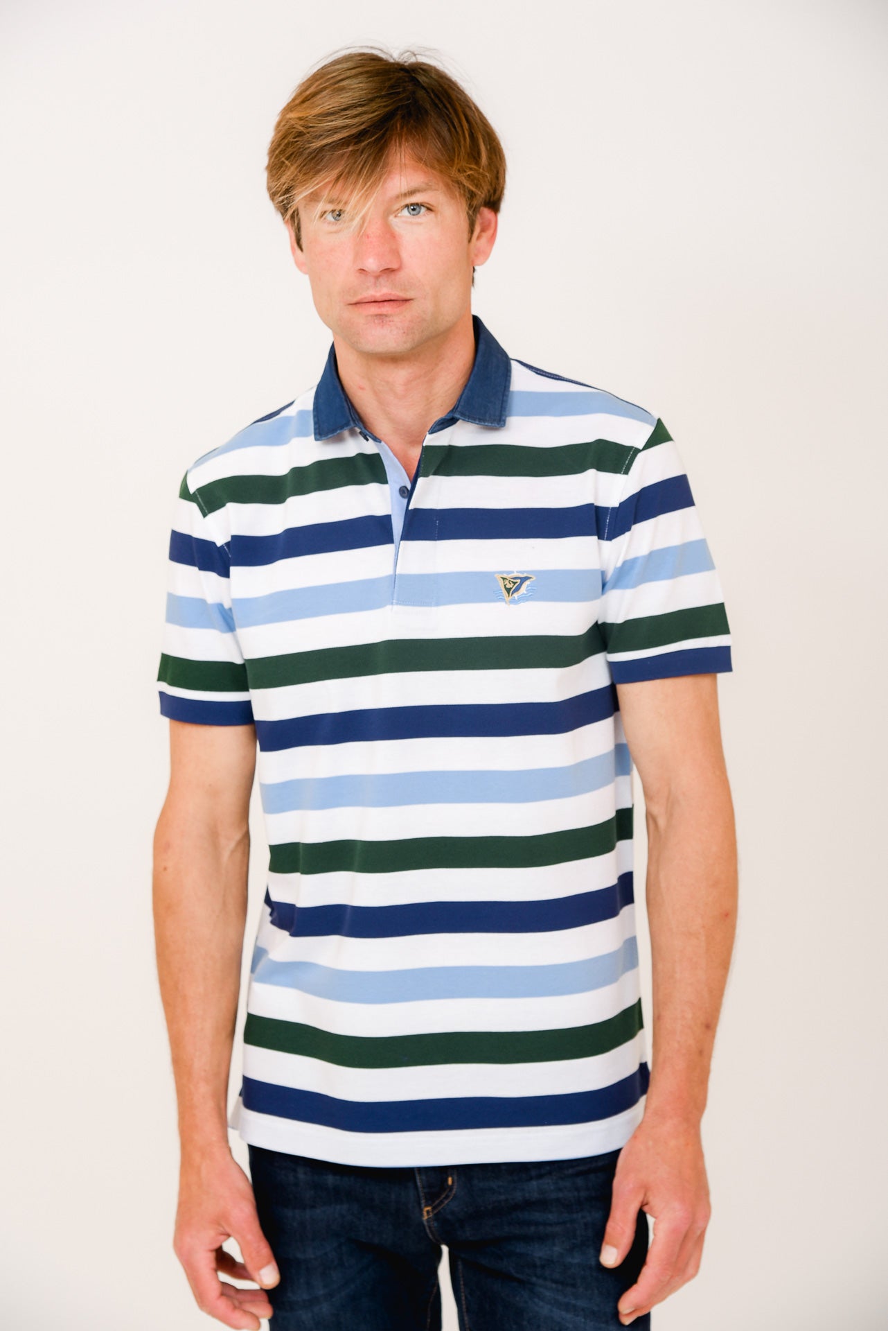 ΑΝΔΡΙΚΟ POLO PORTOBELLO'S ΜΠΛΕ ΠΡΑΣΙΝΟ ΜΕ ΛΕΥΚΕΣ ΚΑΙ ΘΑΛΑΣΣΙ ΡΙΓΕΣ