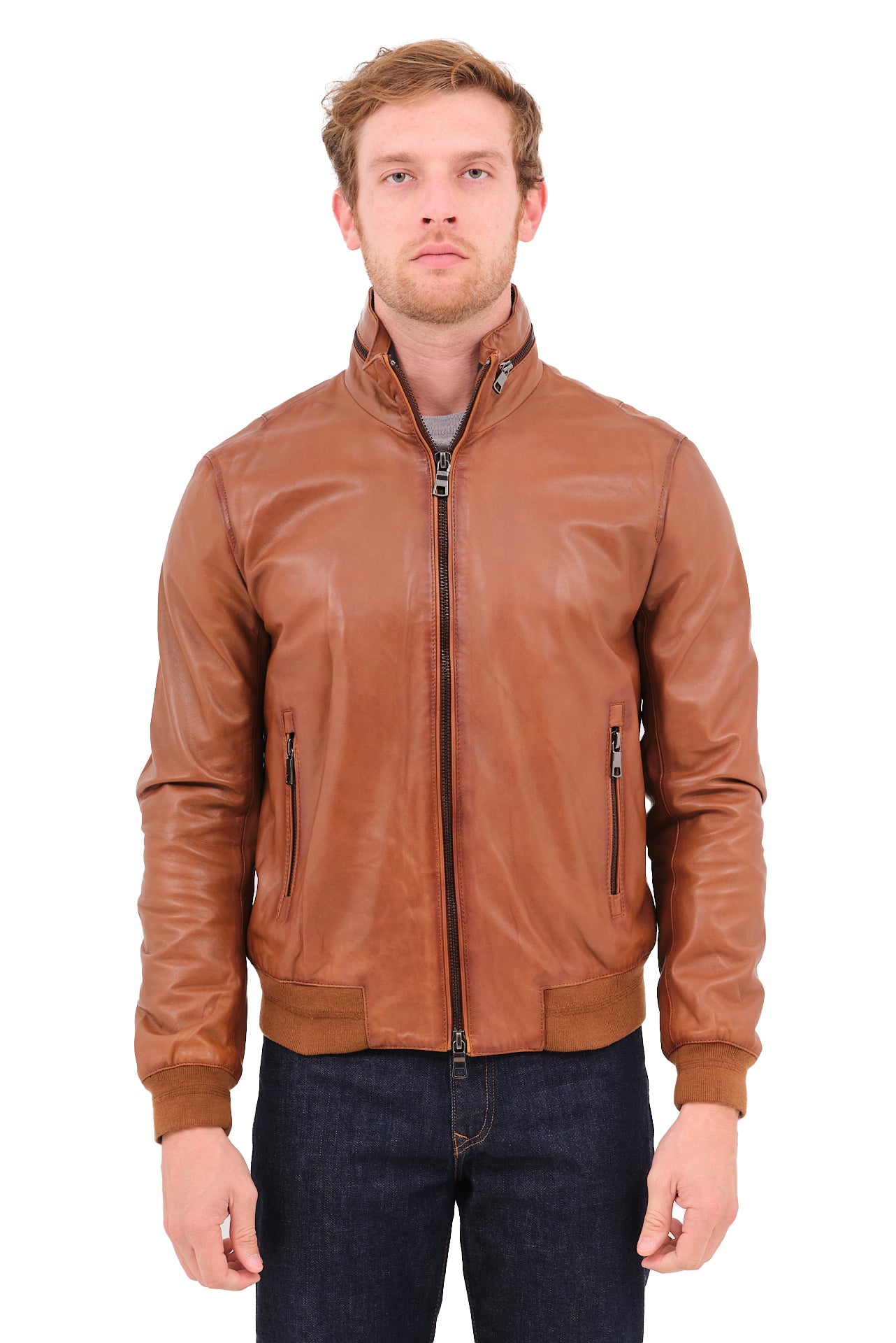 ΑΝΔΡΙΚΟ ΔΕΡΜΑΤΙΝΟ JACKET PORTOBELLO'S ΣΕ ΤΑΜΠΑ ΧΡΩΜΑ