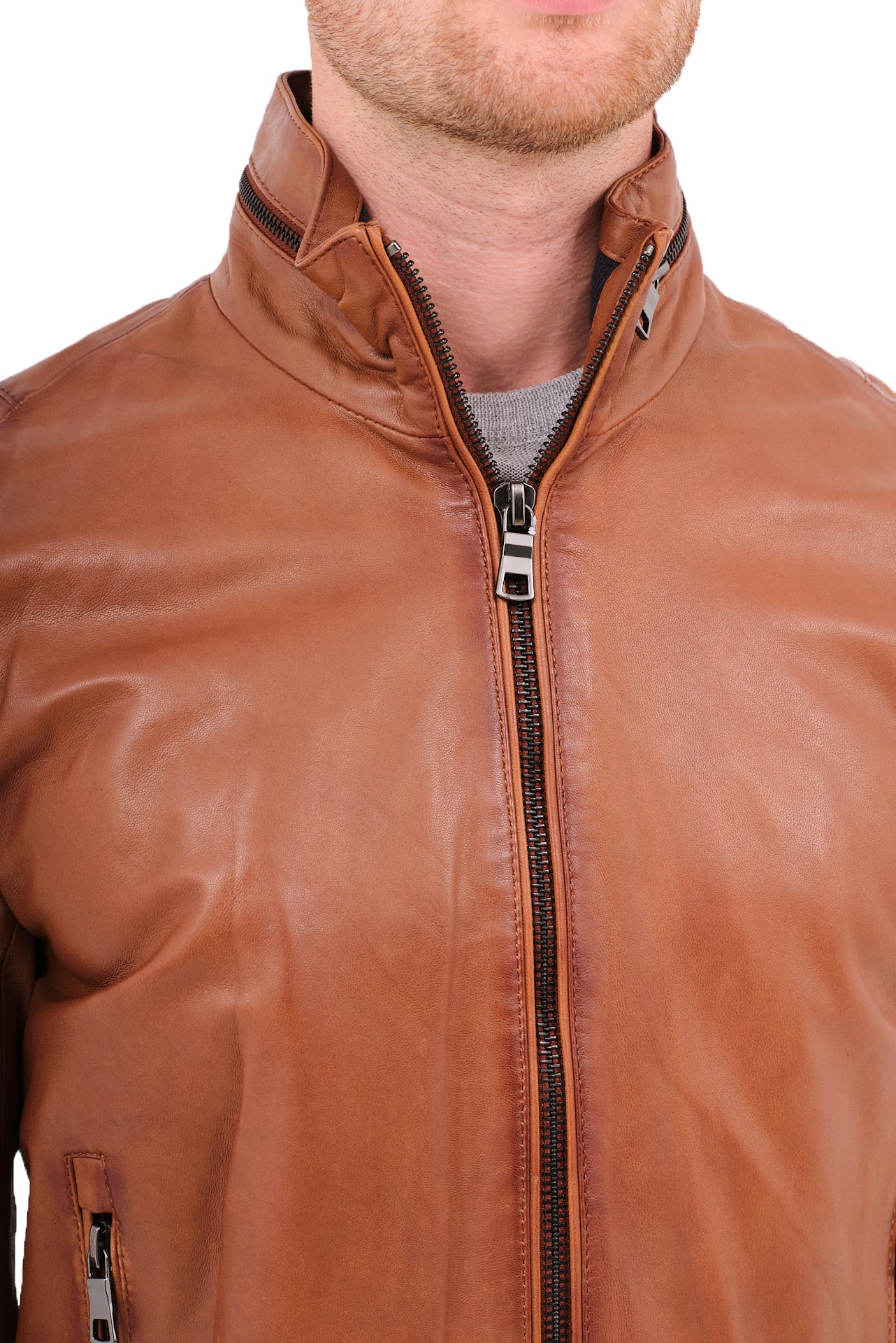 ΑΝΔΡΙΚΟ ΔΕΡΜΑΤΙΝΟ JACKET PORTOBELLO'S ΣΕ ΤΑΜΠΑ ΧΡΩΜΑ