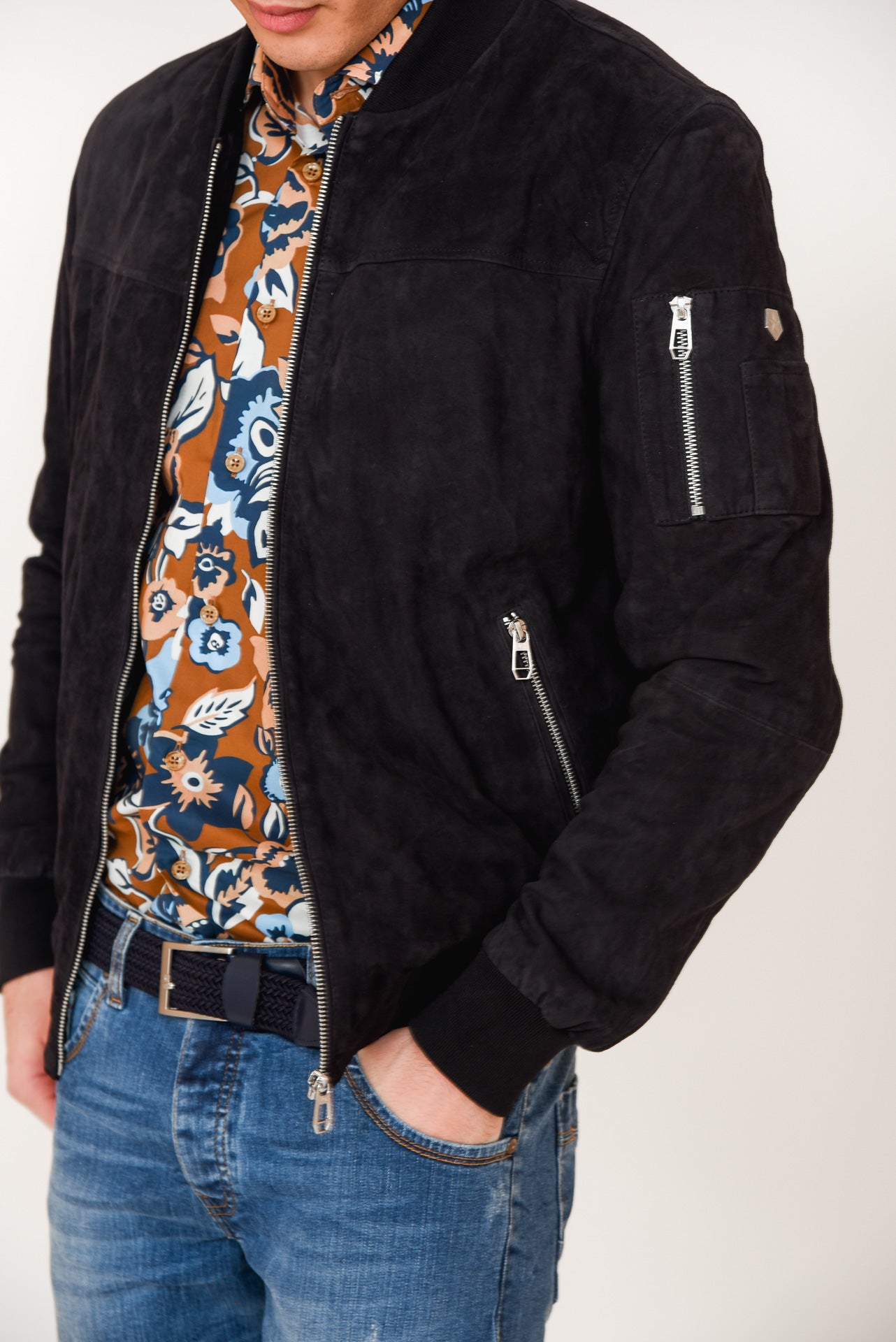 ΑΝΔΡΙΚΟ SUEDE BOMBER JACKET MILESTONE ΣΕ ΜΠΛΕ NAVY ΑΠΟΧΡΩΣΗ