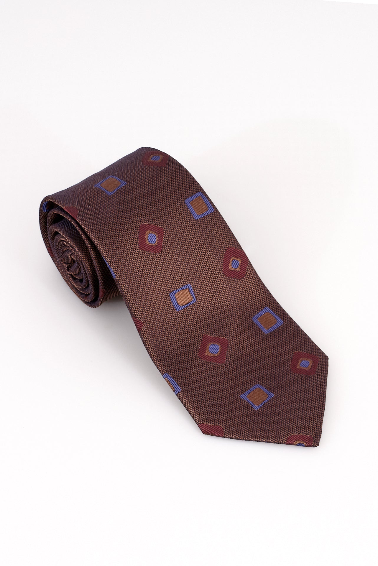 ΑΝΔΡΙΚΗ ΜΕΤΑΞΩΤΗ ΓΡΑΒΑΤΑ PORTOBELLO'S ΣΕ ΚΑΦΕ ΧΡΩΜΑ ΜΕ ΜΠΛΕ ΚΑΙ ΚΟΚΚΙΝΑ ΜΟΤΙΒΑ