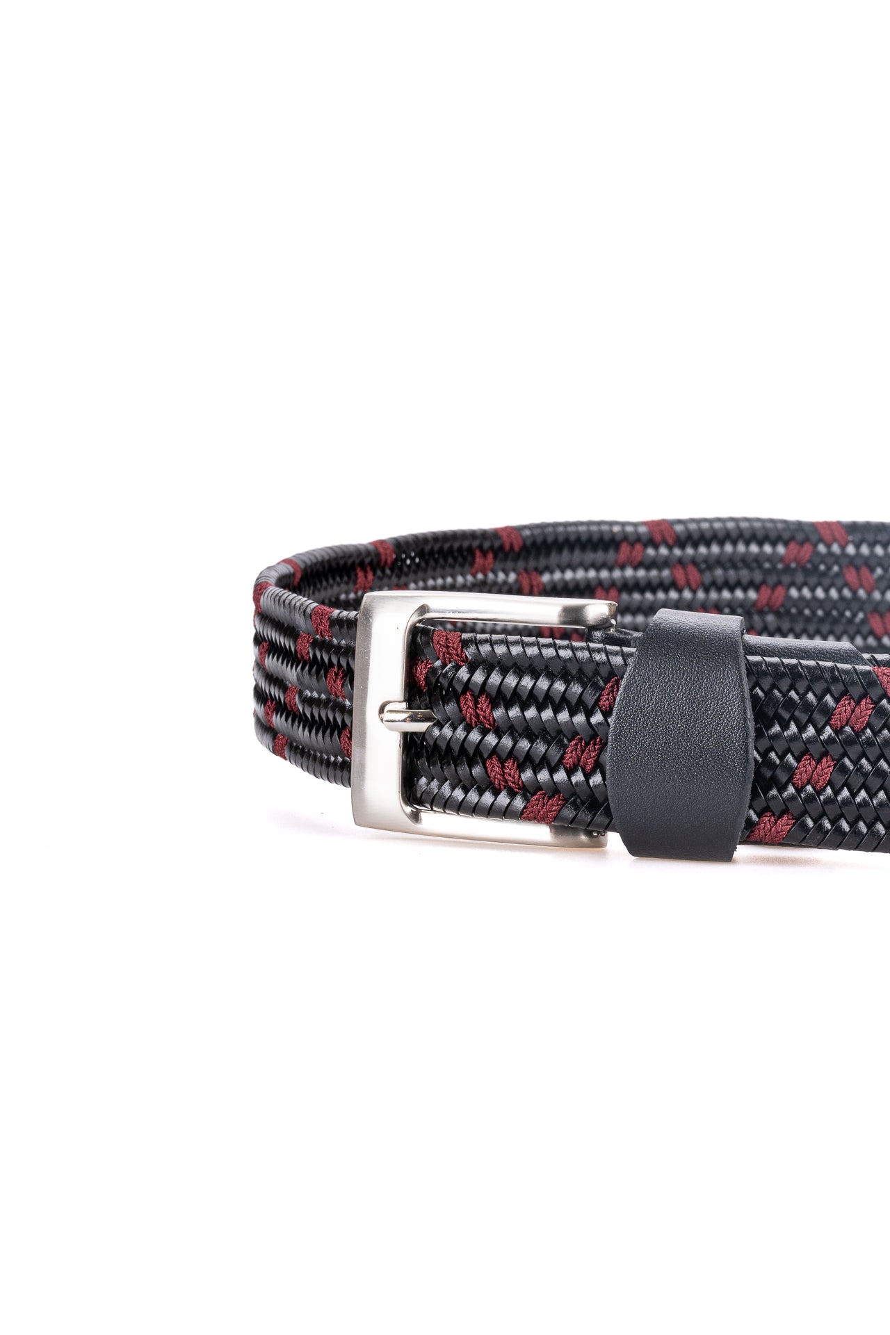 ΑΝΔΡΙΚΗ ΖΩΝΗ ΠΛΕΚΤΗ ΕΛΑΣΤΙΚΗ PORTOBELLO'S ΣΕ ΜΑΥΡΟ ΧΡΩΜΑ ΜΕ ΚΟΚΚΙΝΕΣ ΛΕΠΤΟΜΕΡΕΙΕΣ ΚΑΙ ΑΣΗΜΙ ΑΓΚΡΑΦΑ