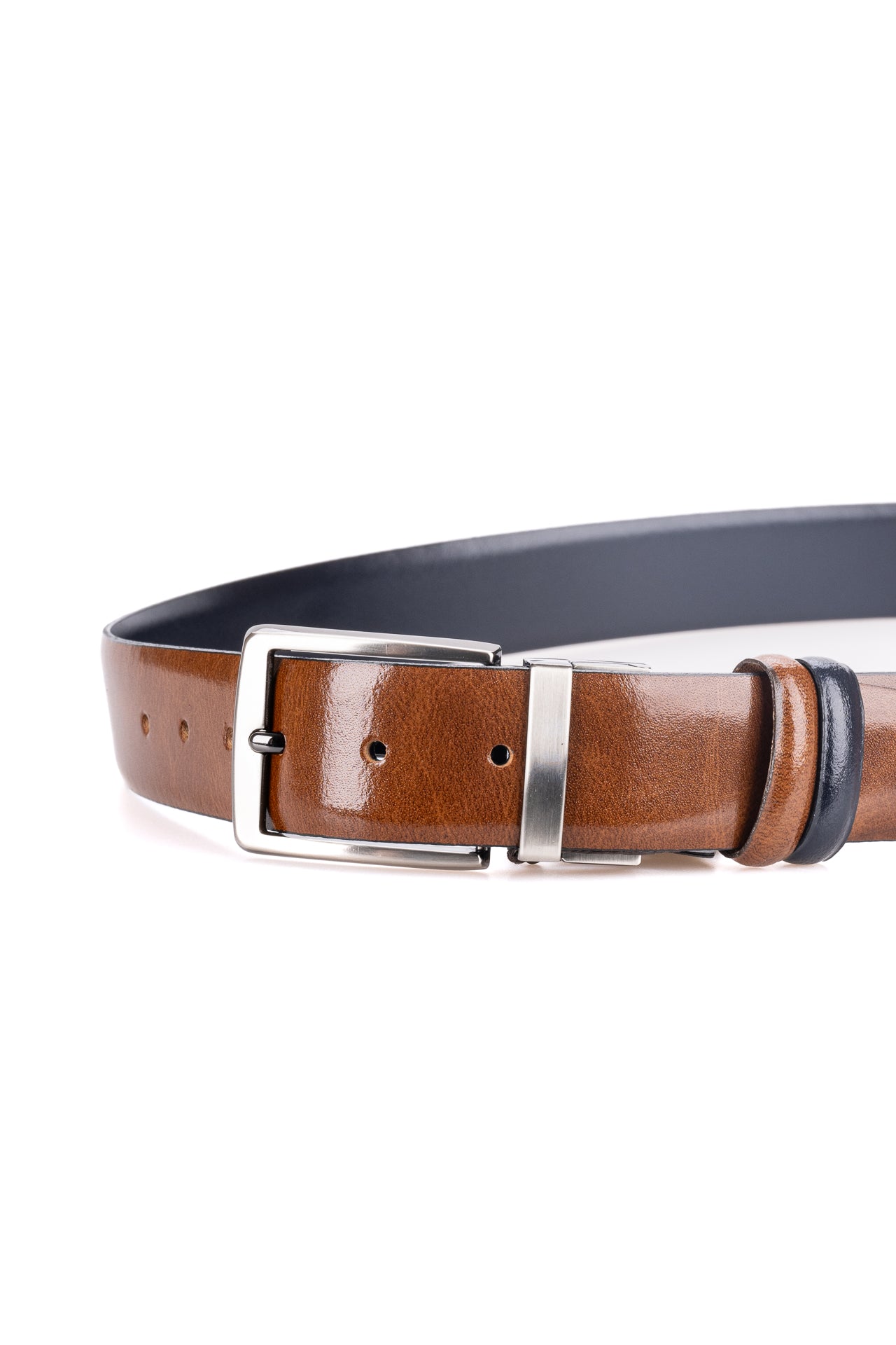 ΑΝΔΡΙΚΗ ΖΩΝΗ ΔΙΠΛΗΣ ΟΨΕΩΣ PORTOBELLO'S ΚΑΦΕ ΑΝΟΙΧΤΟ ΚΑΙ ΜΠΛΕ ΜΕ ΑΣΗΜΙ ΑΓΚΡΑΦΑ