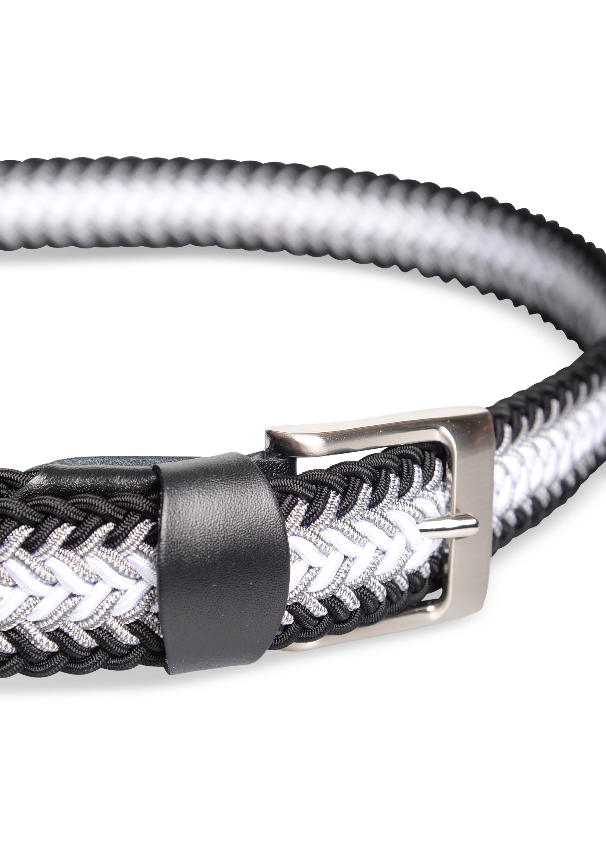 ΑΝΔΡΙΚΗ ΖΩΝΗ ΠΛΕΚΤΗ ΕΛΑΣΤΙΚΗ PORTOBELLO'S ΜΑΥΡΗ ΜΕ ΓΚΡΙ ΚΑΙ ΛΕΥΚΕΣ ΛΕΠΤΟΜΕΡΕΙΕΣ ΚΑΙ ΑΣΗΜΙ ΑΓΚΡΑΦΑ