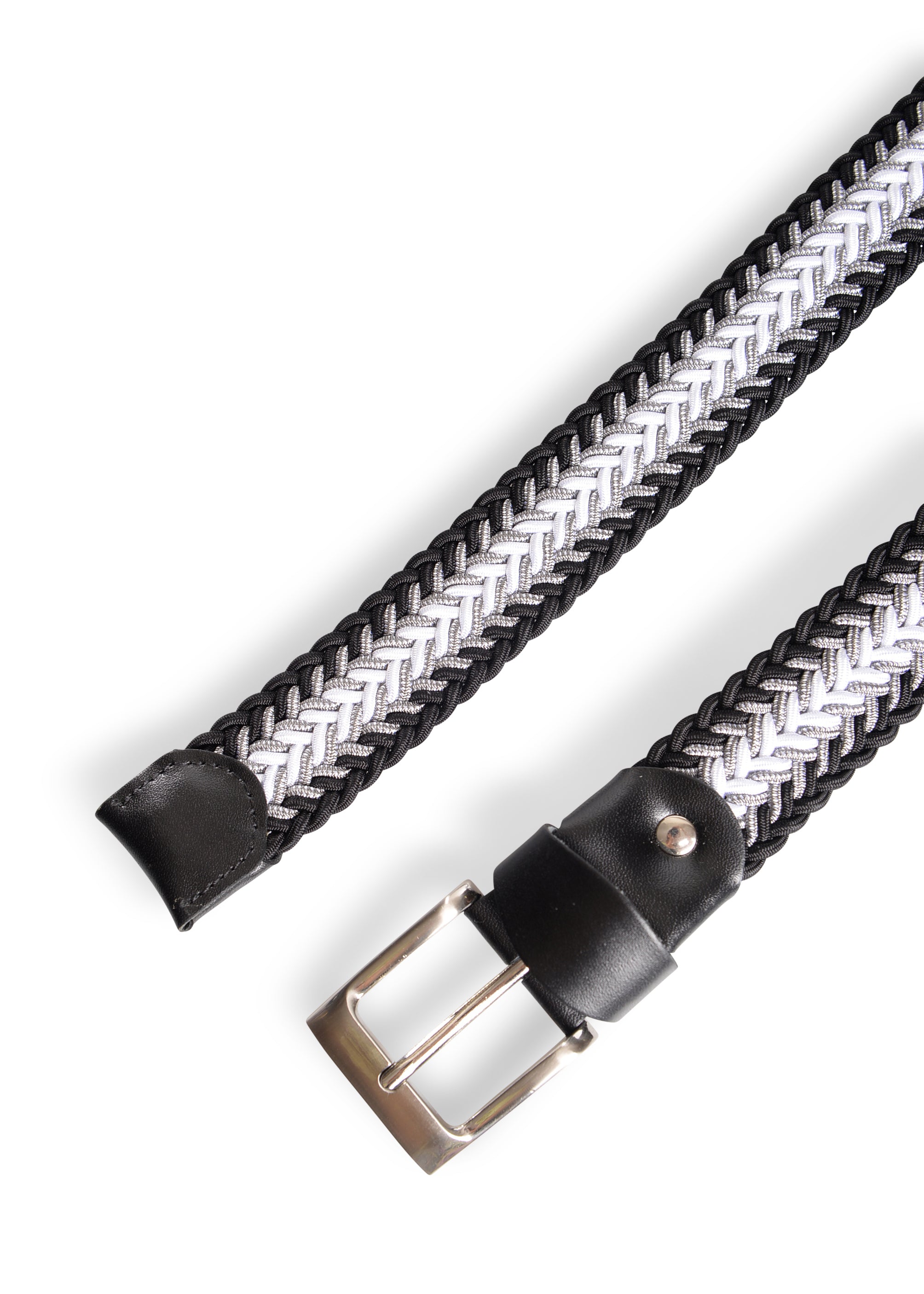 ΑΝΔΡΙΚΗ ΖΩΝΗ ΠΛΕΚΤΗ ΕΛΑΣΤΙΚΗ PORTOBELLO'S ΜΑΥΡΗ ΜΕ ΓΚΡΙ ΚΑΙ ΛΕΥΚΕΣ ΛΕΠΤΟΜΕΡΕΙΕΣ ΚΑΙ ΑΣΗΜΙ ΑΓΚΡΑΦΑ