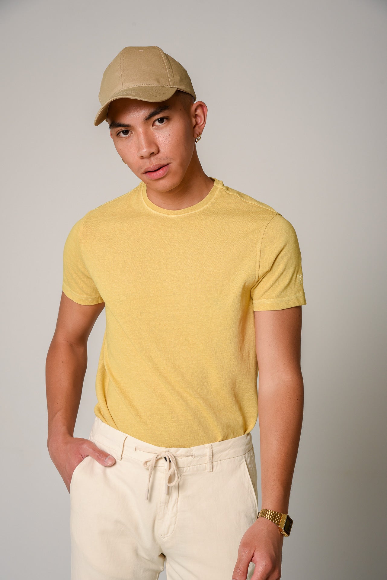 ΑΝΔΡΙΚΟ T-SHIRT PORTOBELLO'S ΚΙΤΡΙΝΟ ΜΟΝΟΧΡΩΜΟ WASHED