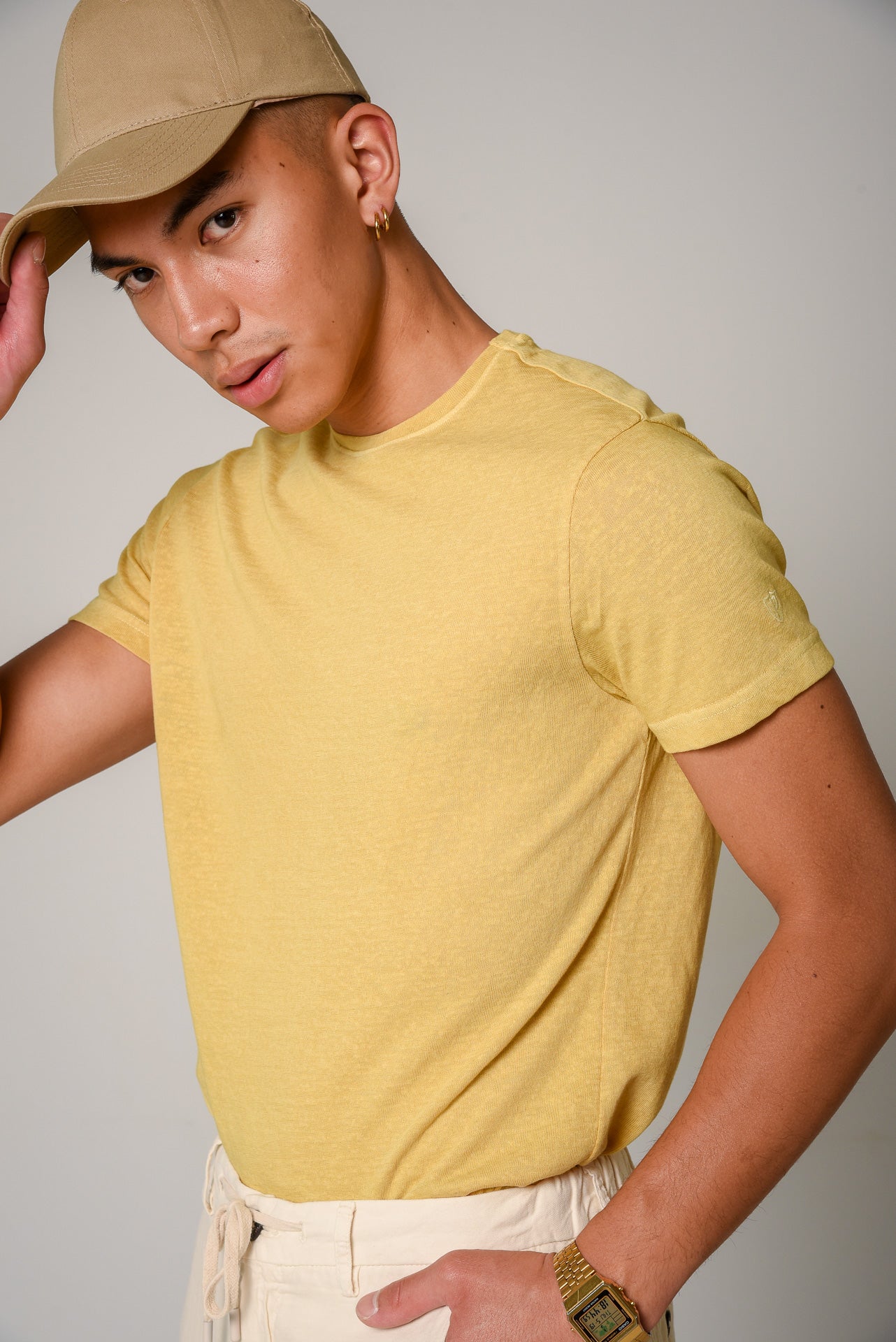 ΑΝΔΡΙΚΟ T-SHIRT PORTOBELLO'S ΚΙΤΡΙΝΟ ΜΟΝΟΧΡΩΜΟ WASHED