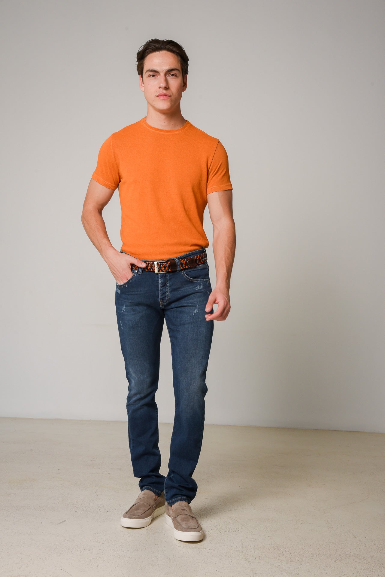 ΑΝΔΡΙΚΟ T-SHIRT PORTOBELLO'S ΠΟΡΤΟΚΑΛΙ ΜΟΝΟΧΡΩΜΟ WASHED