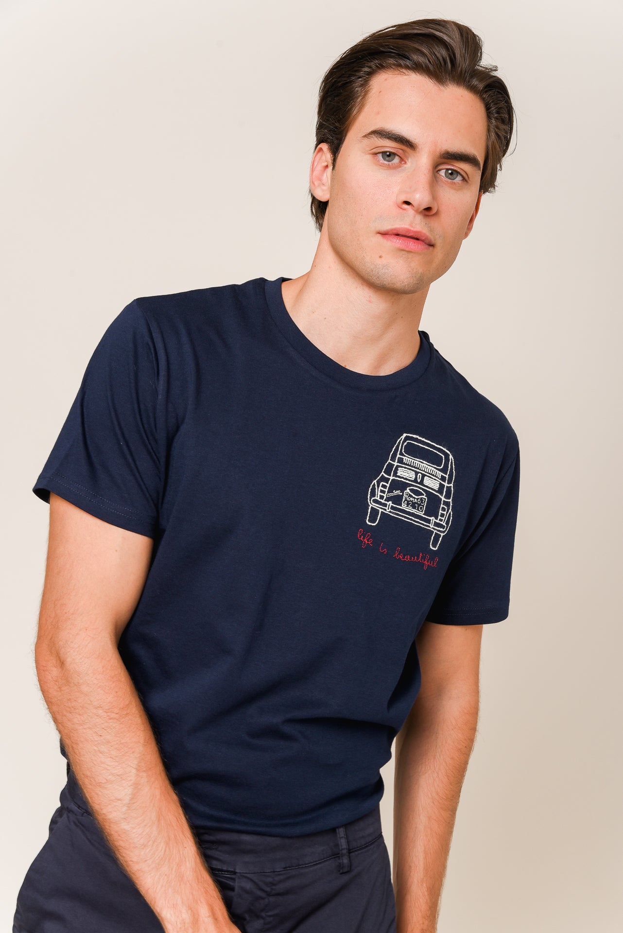 ΑΝΔΡΙΚΟ T-SHIRT PORTOBELLO'S ΜΠΛΕ NAVY ΜΕ ΣΧΕΔΙΟ ΑΥΤΟΚΙΝΗΤΟ REGULAR FIT