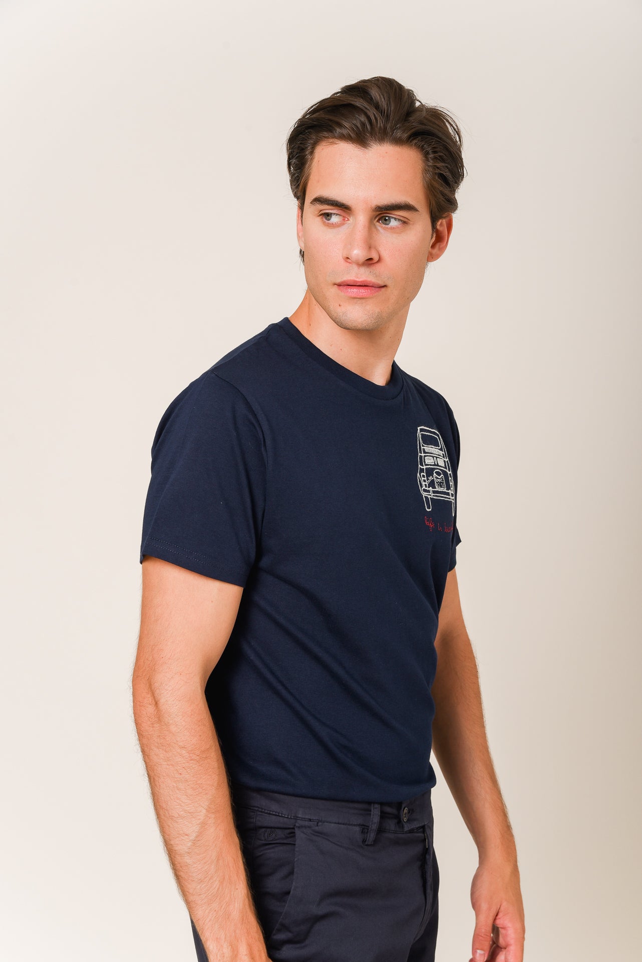 ΑΝΔΡΙΚΟ T-SHIRT PORTOBELLO'S ΜΠΛΕ NAVY ΜΕ ΣΧΕΔΙΟ ΑΥΤΟΚΙΝΗΤΟ REGULAR FIT