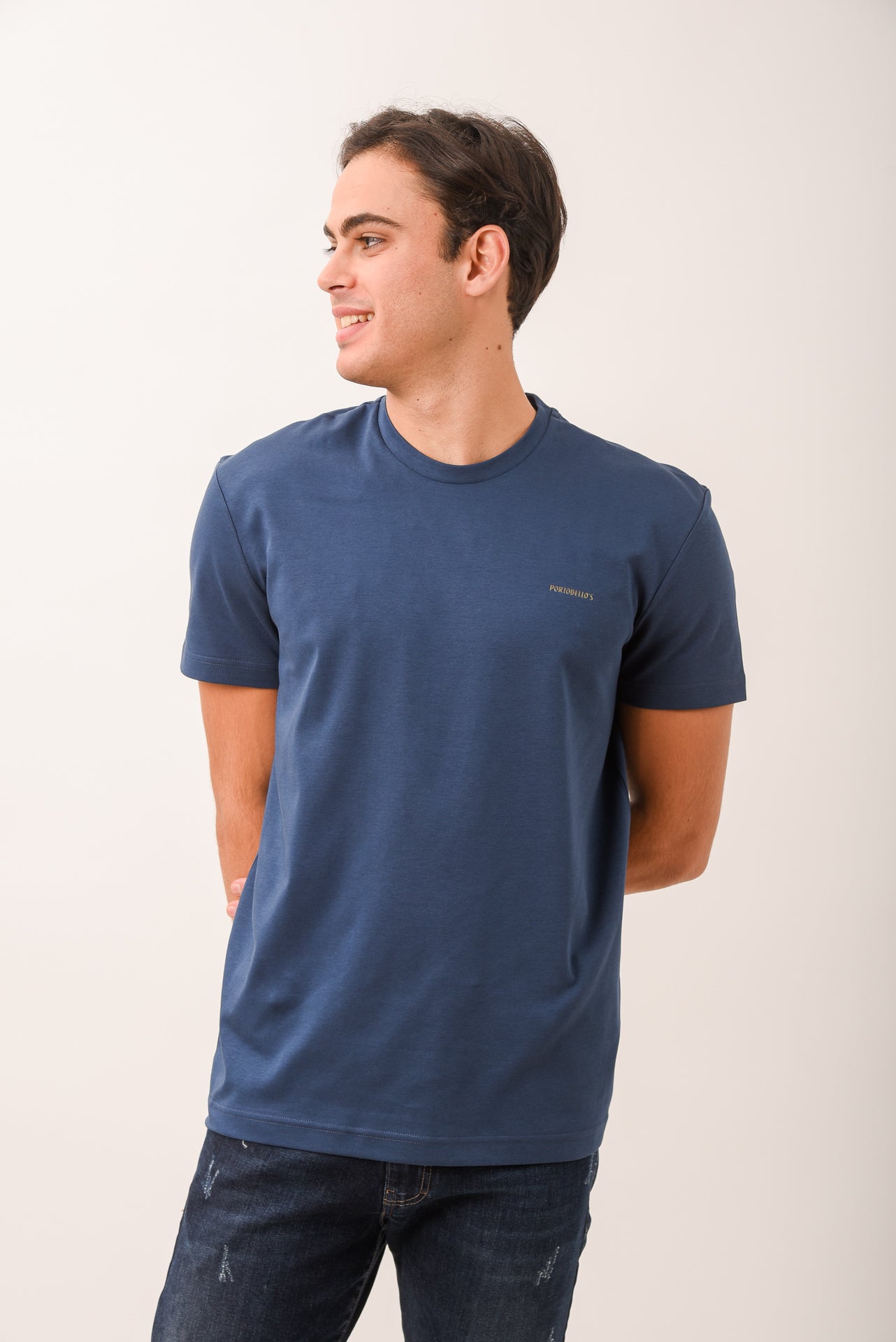 ΑΝΔΡΙΚΟ ΚΟΝΤΟΜΑΝΙΚΟ T-SHIRT ΜΠΛΕ INDIGO ΜΕ ΛΟΓΟΤΥΠΟ PORTOBELLO'S
