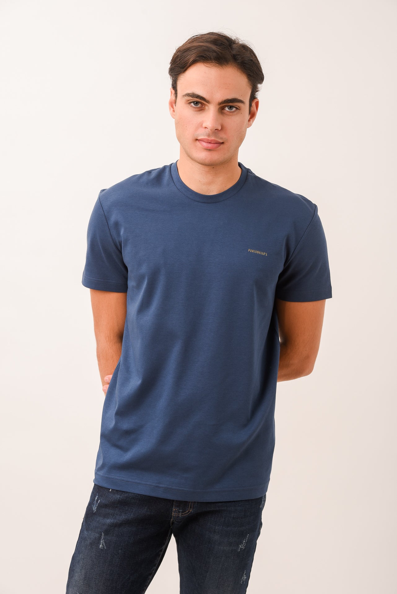 ΑΝΔΡΙΚΟ ΚΟΝΤΟΜΑΝΙΚΟ T-SHIRT ΜΠΛΕ INDIGO ΜΕ ΛΟΓΟΤΥΠΟ PORTOBELLO'S